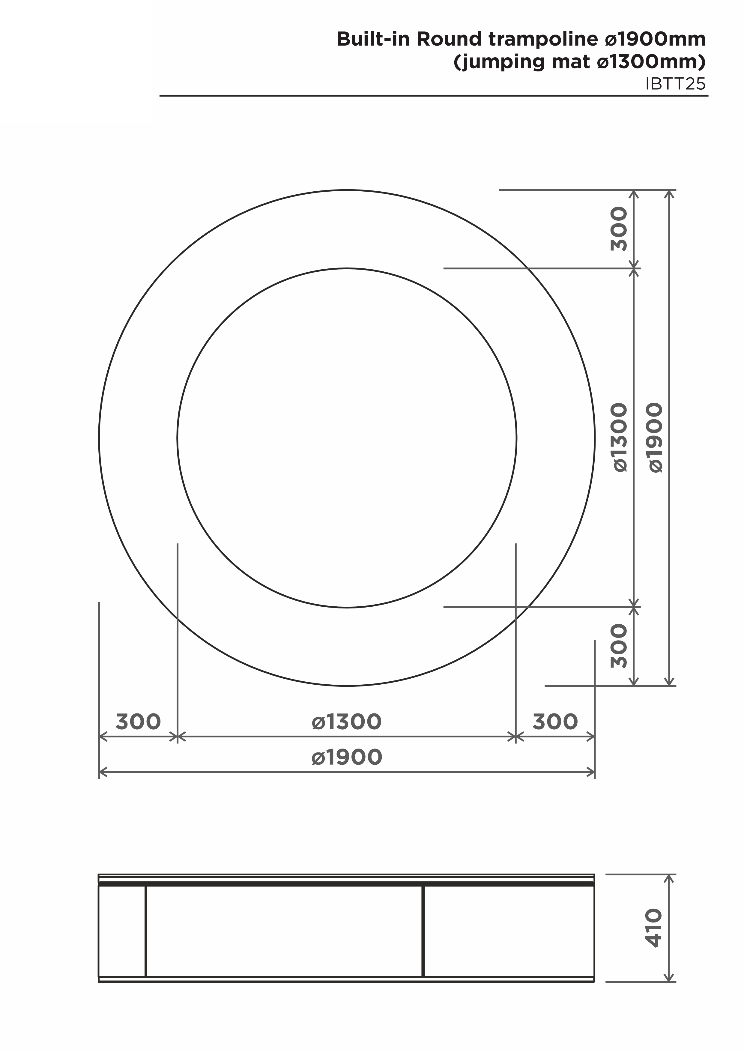 Rund studsmatta Ø1900 mm – sidovy