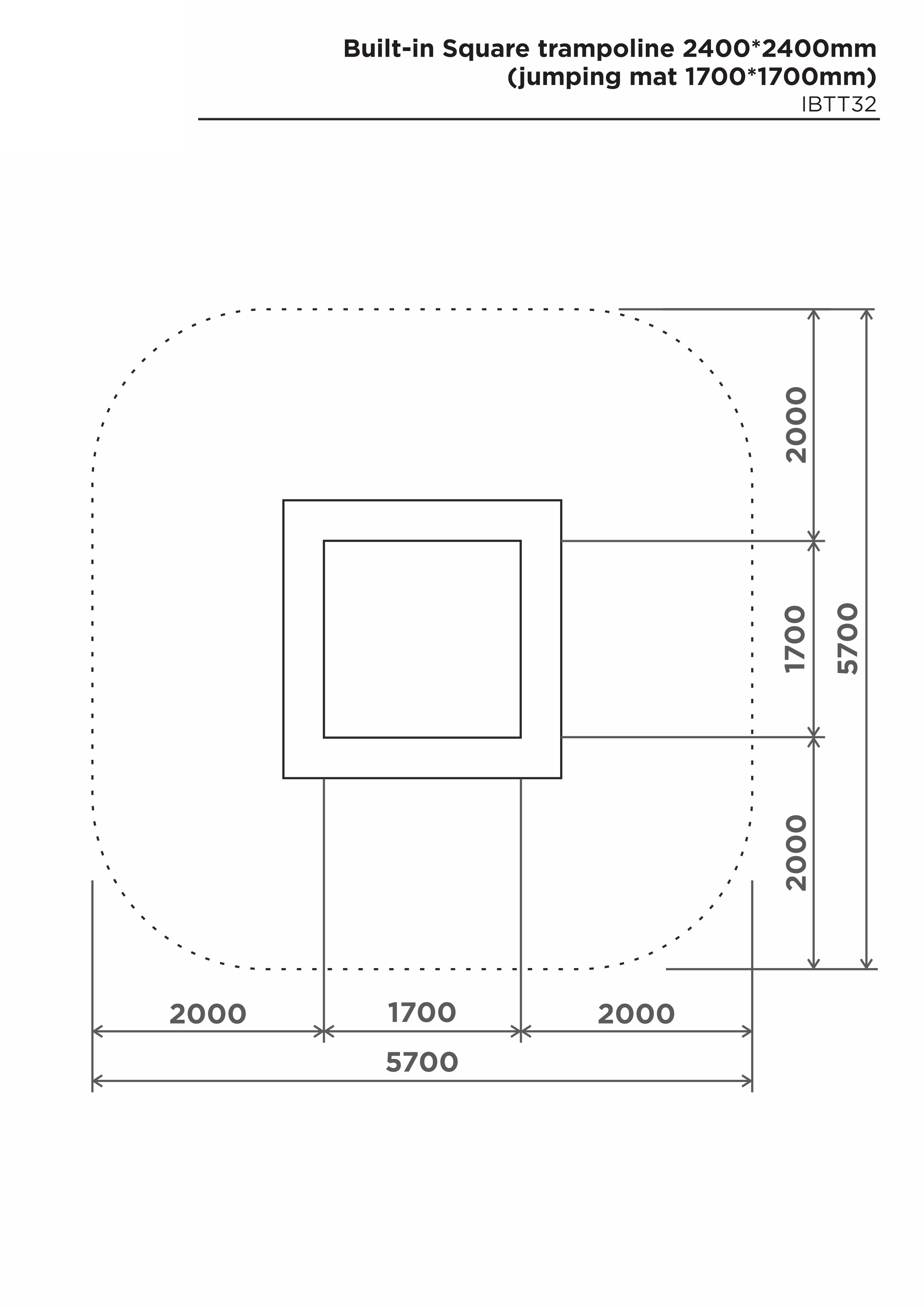 Fyrkantig studsmatta 2400×2400 mm – säkerhetsyta