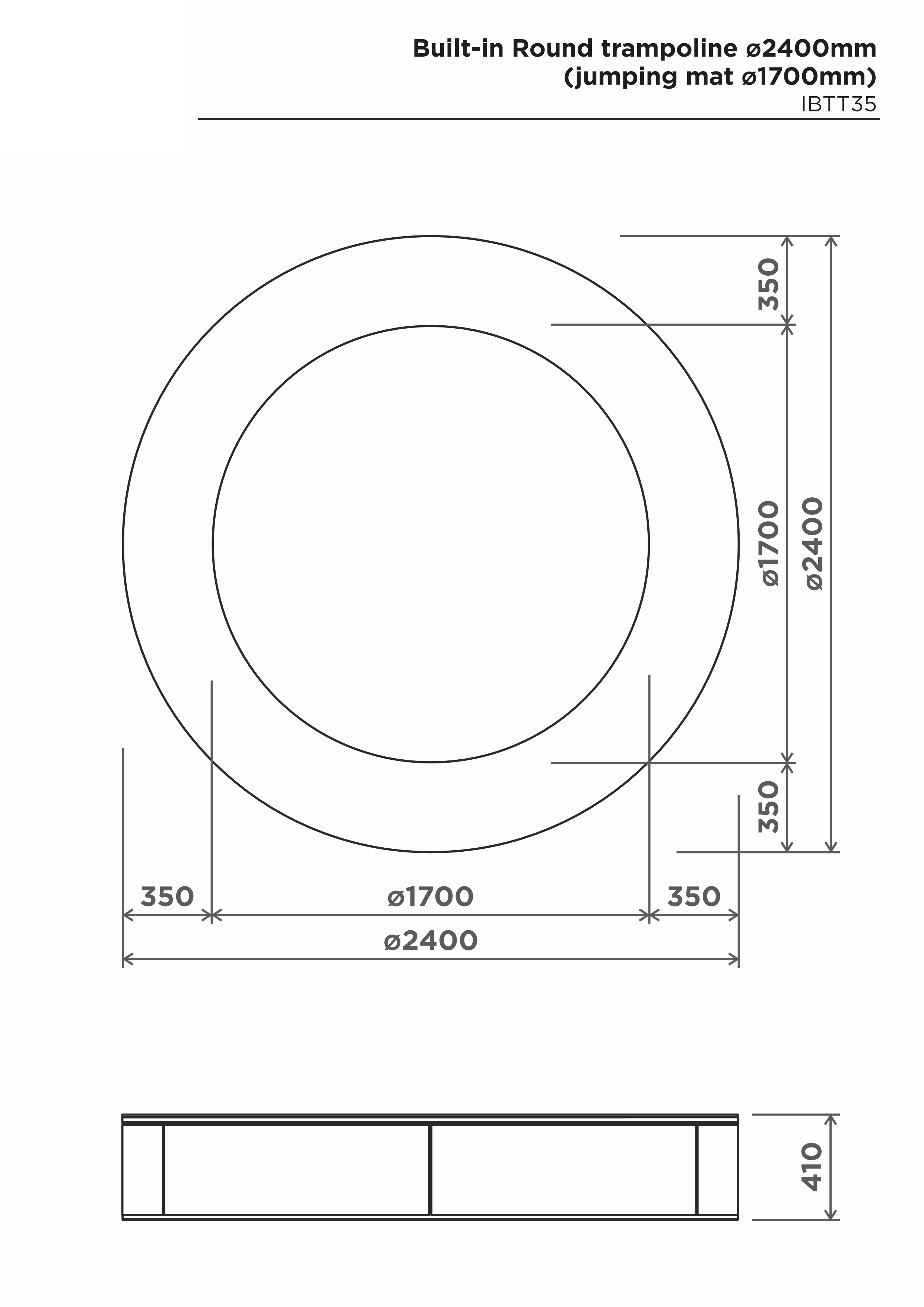 Rund studsmatta Ø2400 mm – sidovy