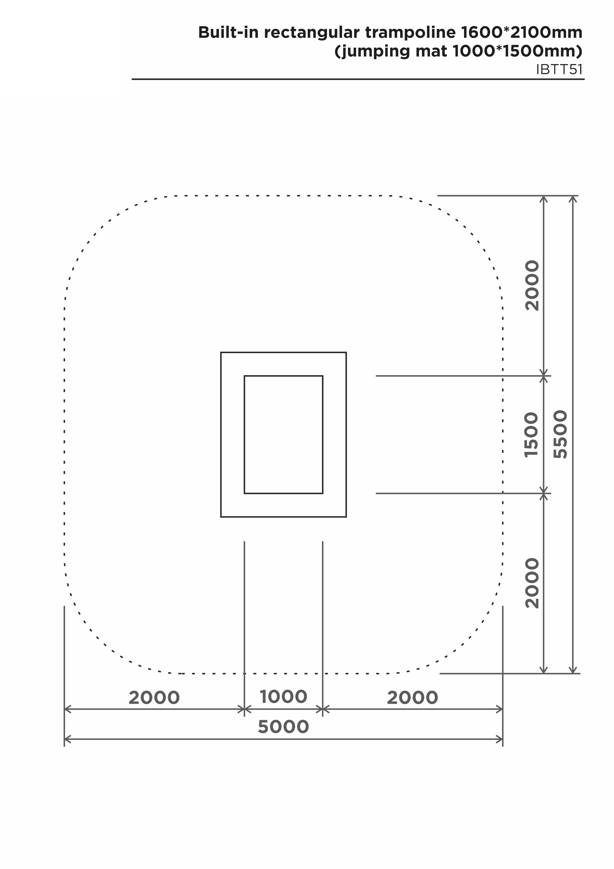 Rektangulär studsmatta 1600×2100 mm – säkerhetsyta