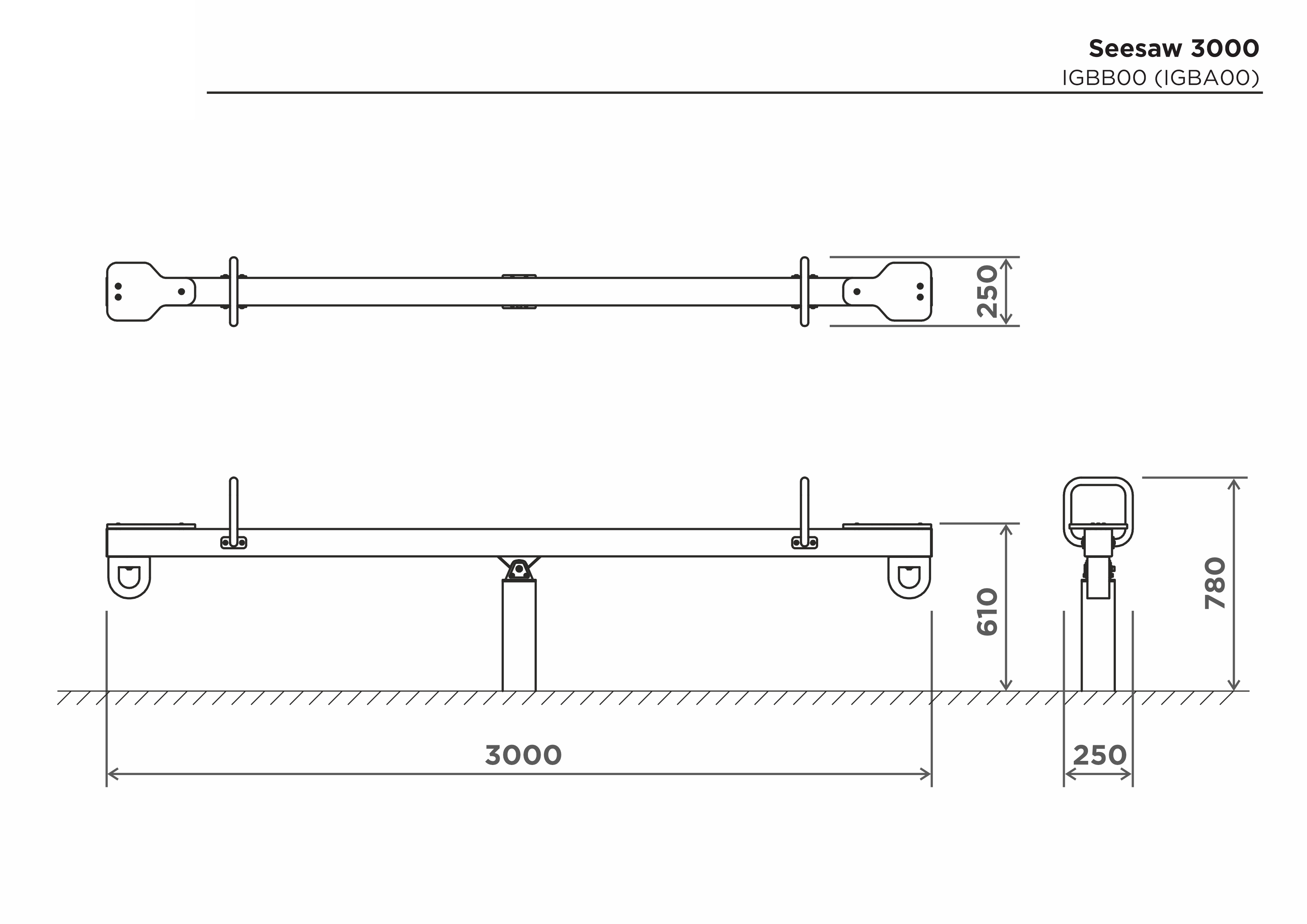 Gungbräda 3000mm – sidovy