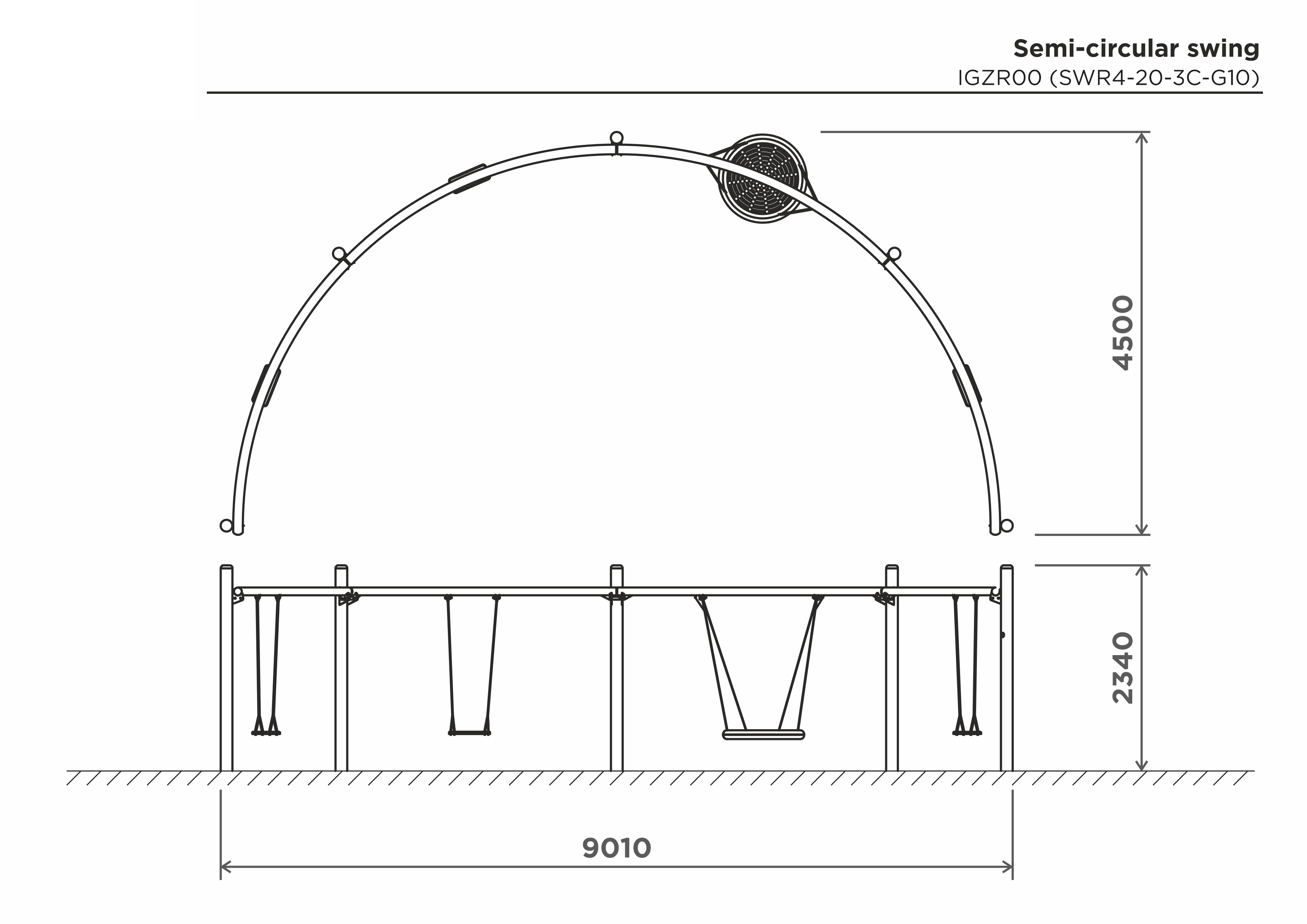 Halvcirkelgunga SWR4-20-3C-G10 – sidovy