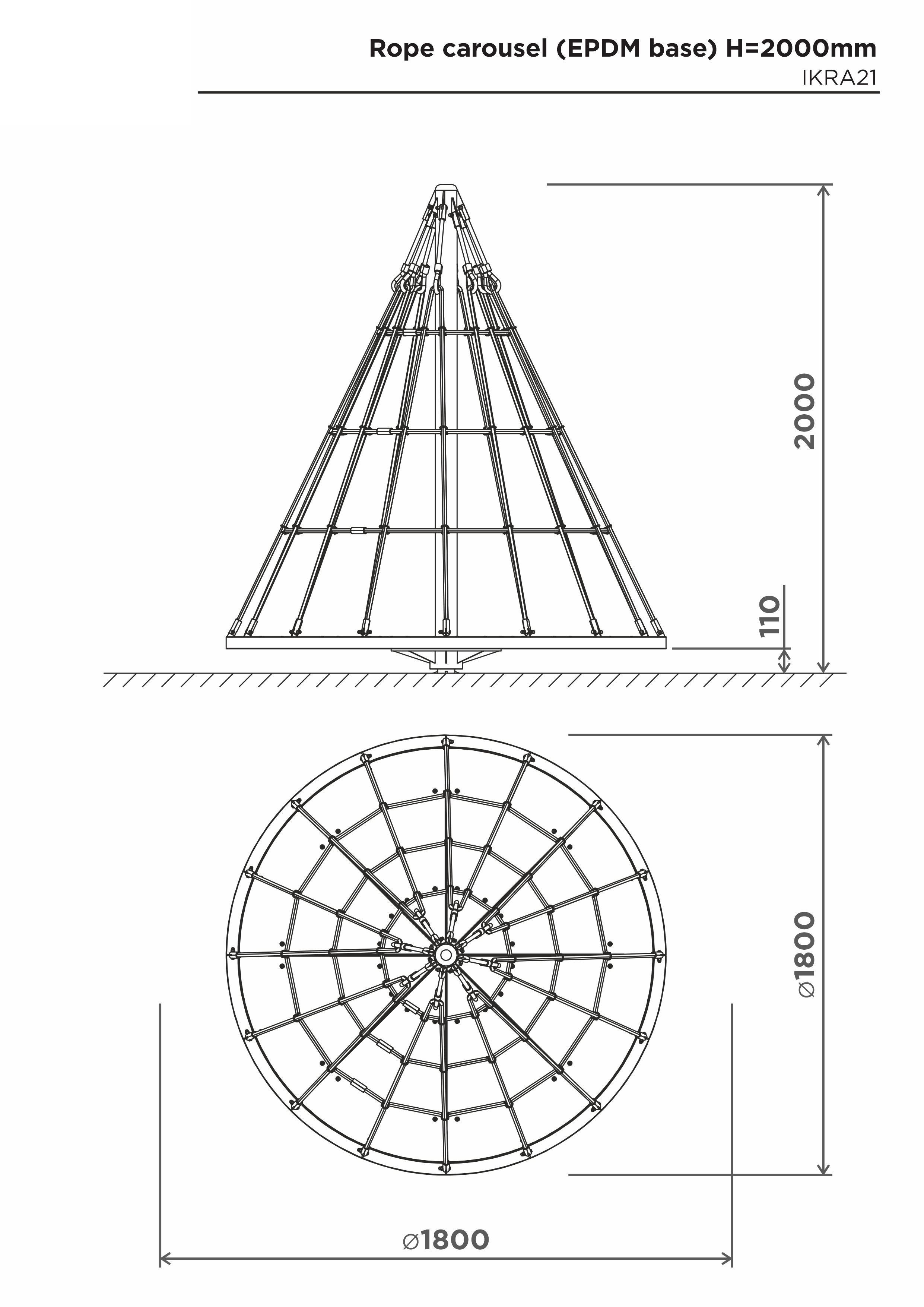 Repkarusell (halkfri HDPE) H=2000mm – sidovy