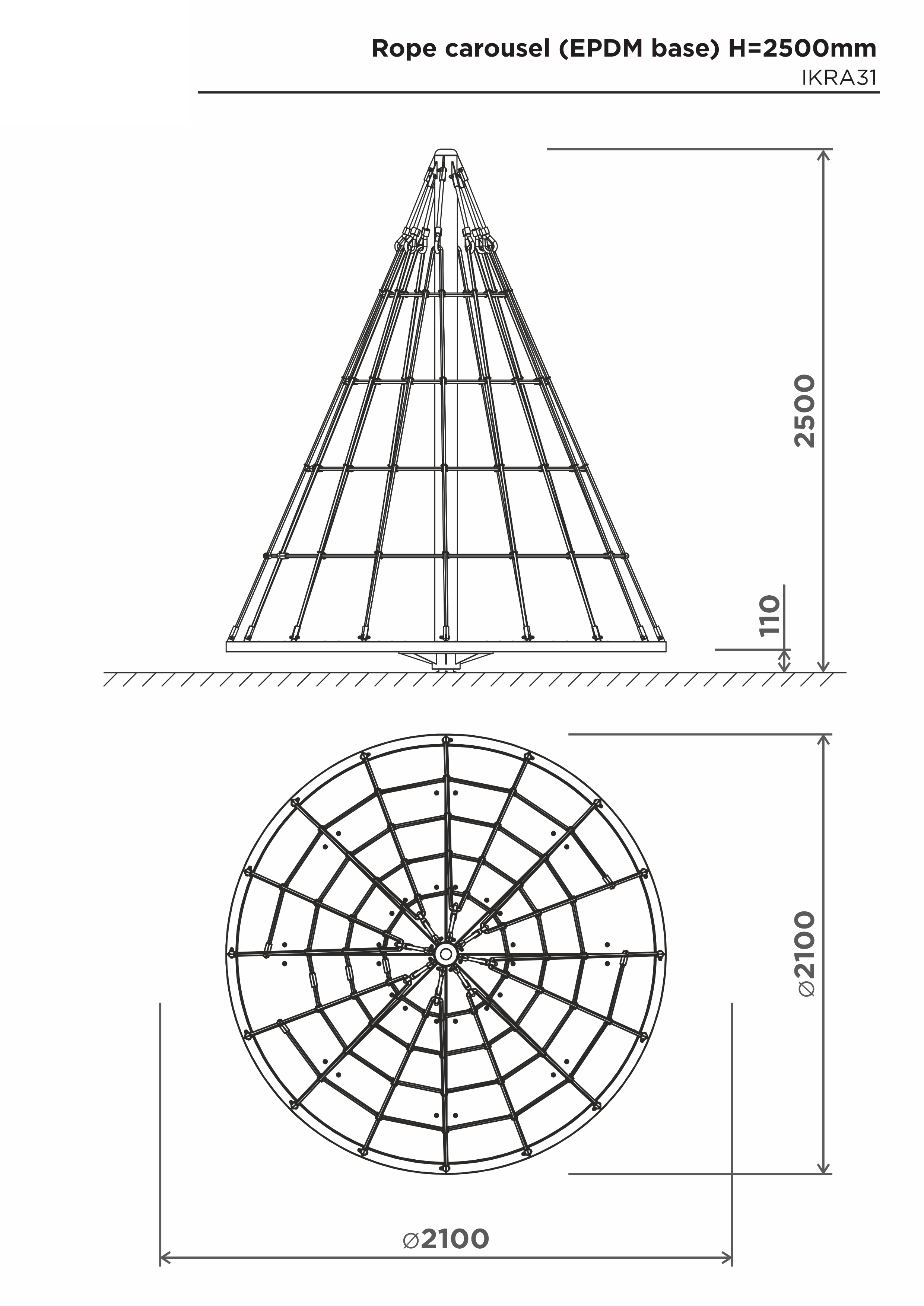 Repkarusell (halkfri HDPE) H=2500mm – sidovy