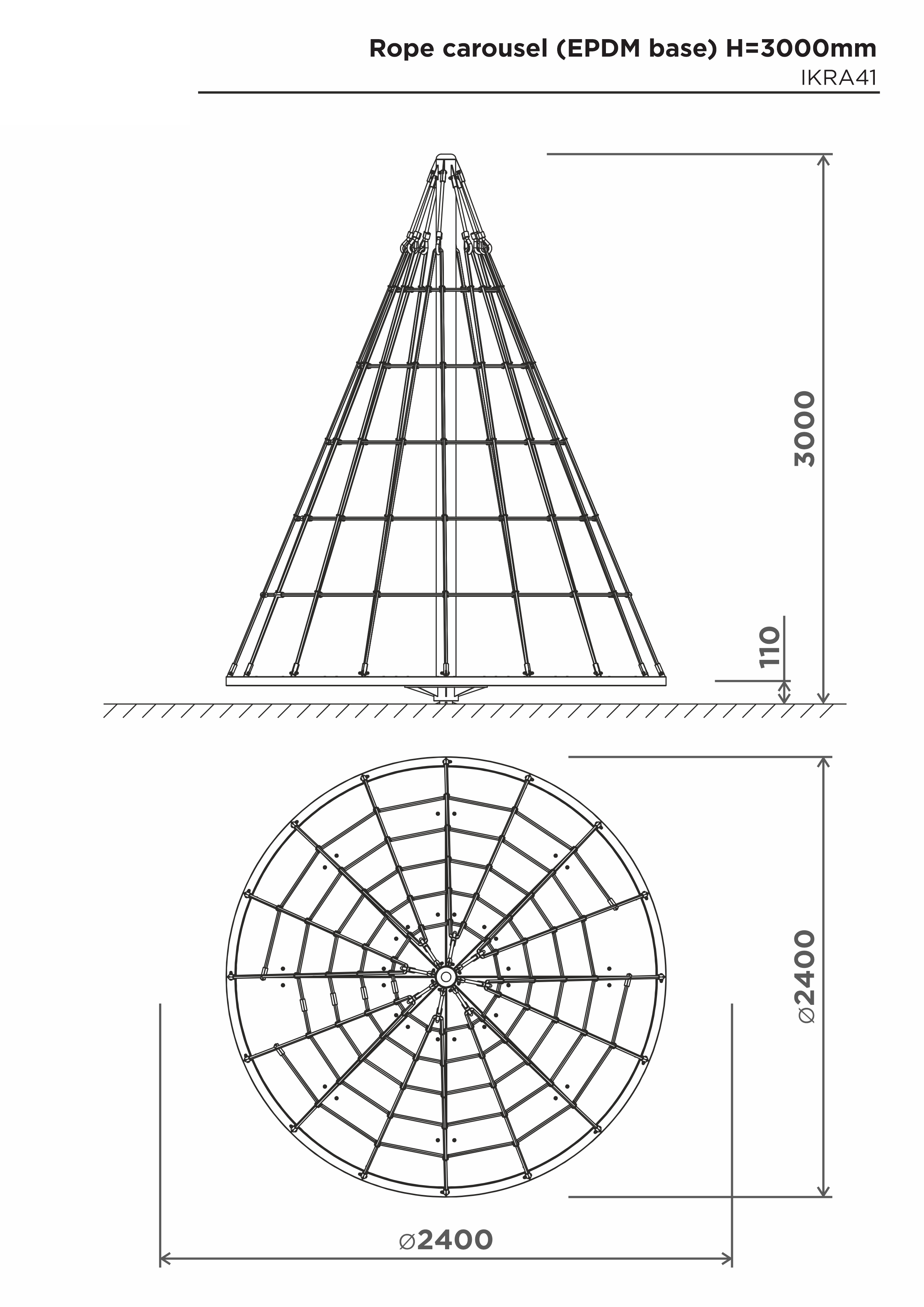 Repkarusell (halkfri HDPE) H=3000mm – sidovy
