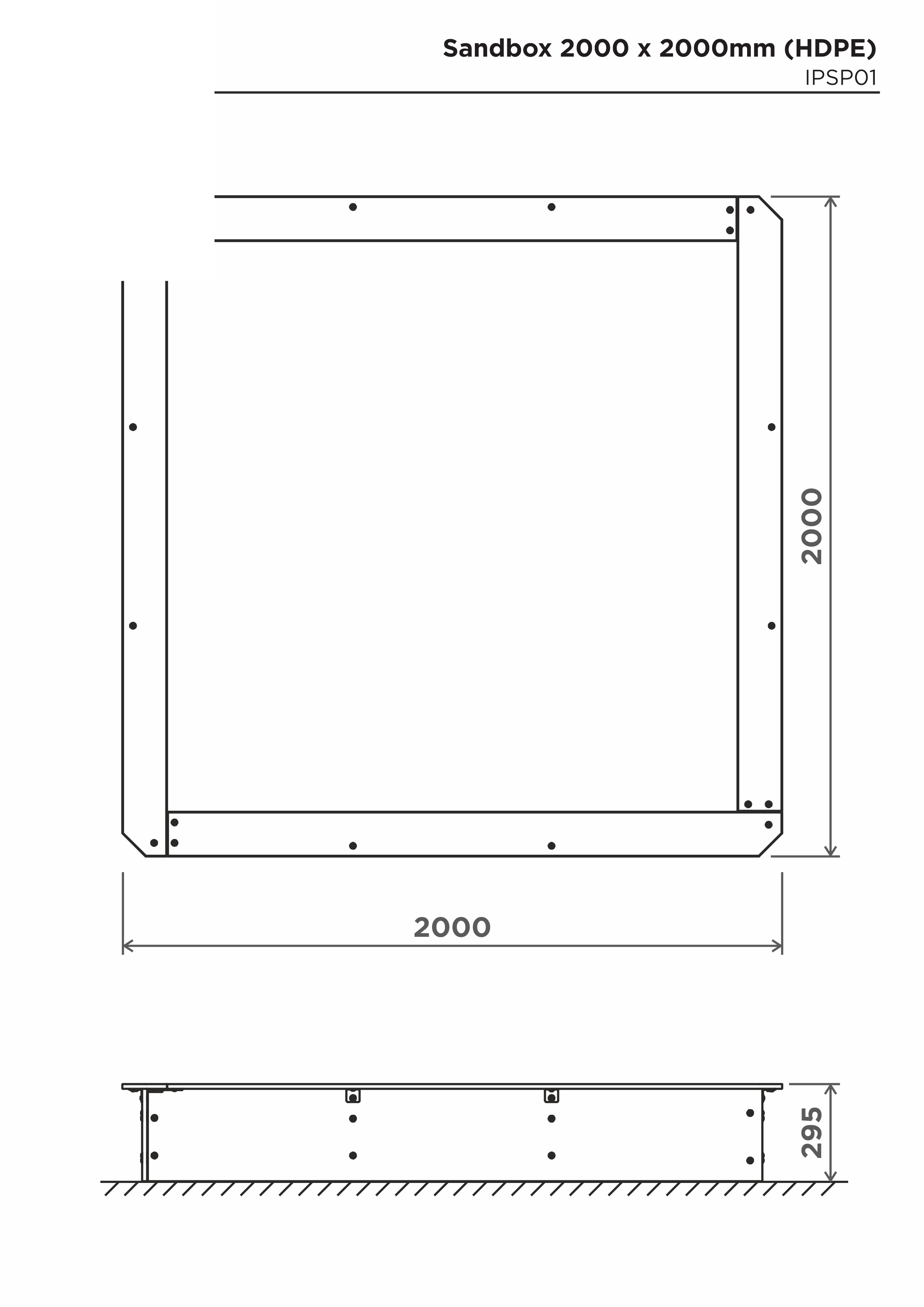Sandlåda 2000*2000mm (HDPE) – sidovy