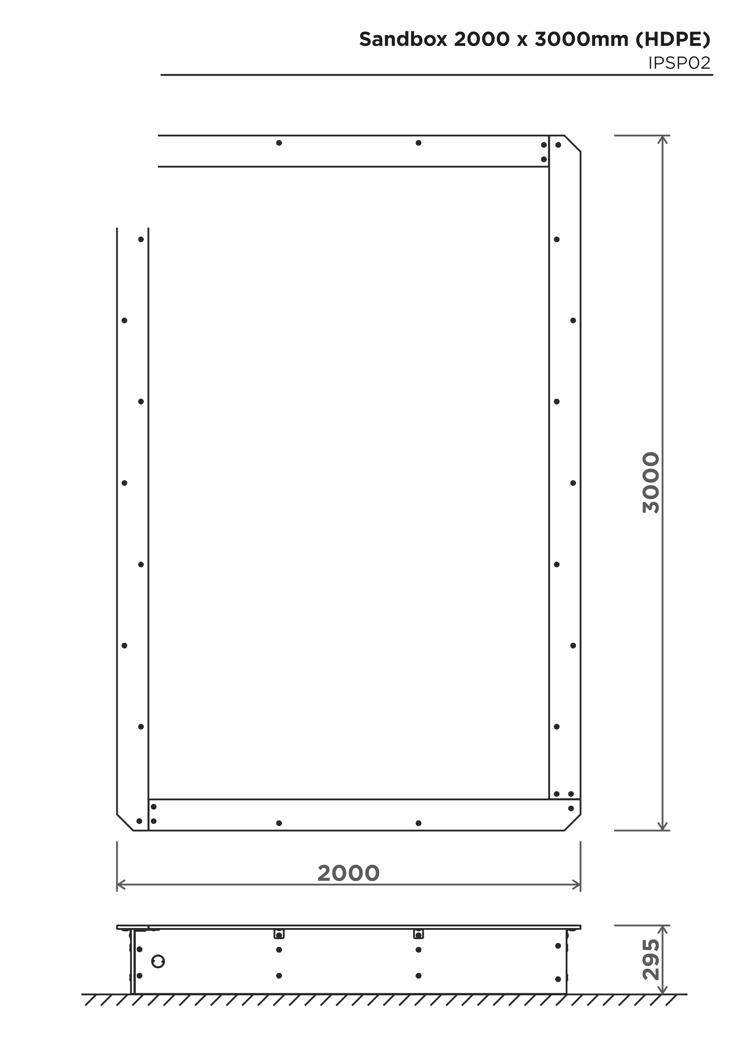 Sandlåda 2000*3000mm (HDPE) – sidovy