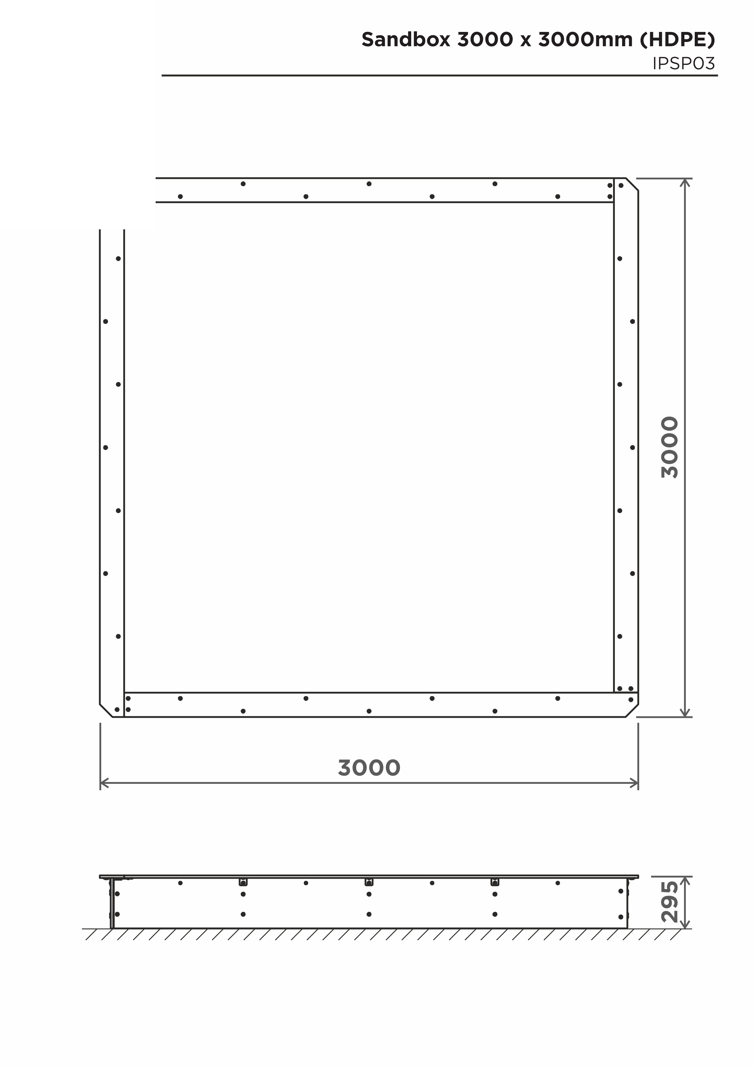 Sandlåda 3000*3000mm (HDPE) – sidovy