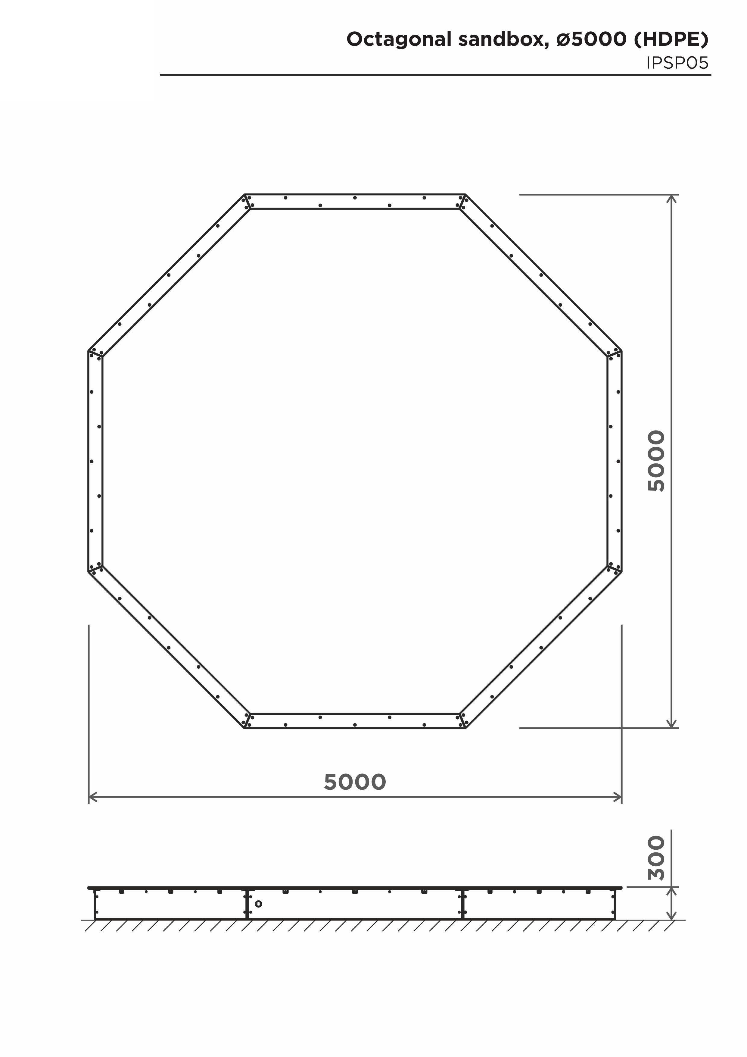 Åttakantig sandlåda, d-5000 (HDPE) – sidovy