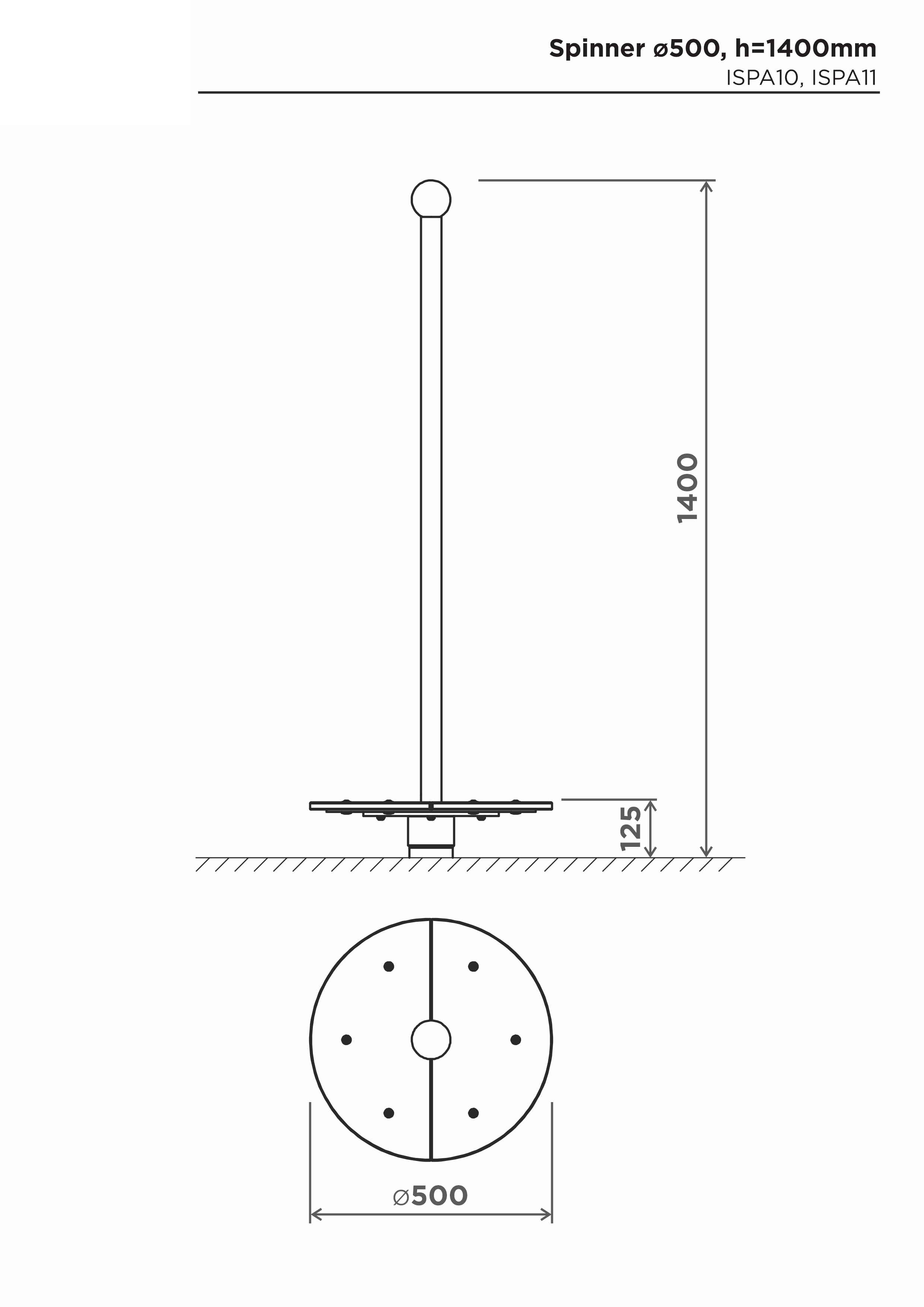 Karusell H=1400mm, rostfritt stål – sidovy