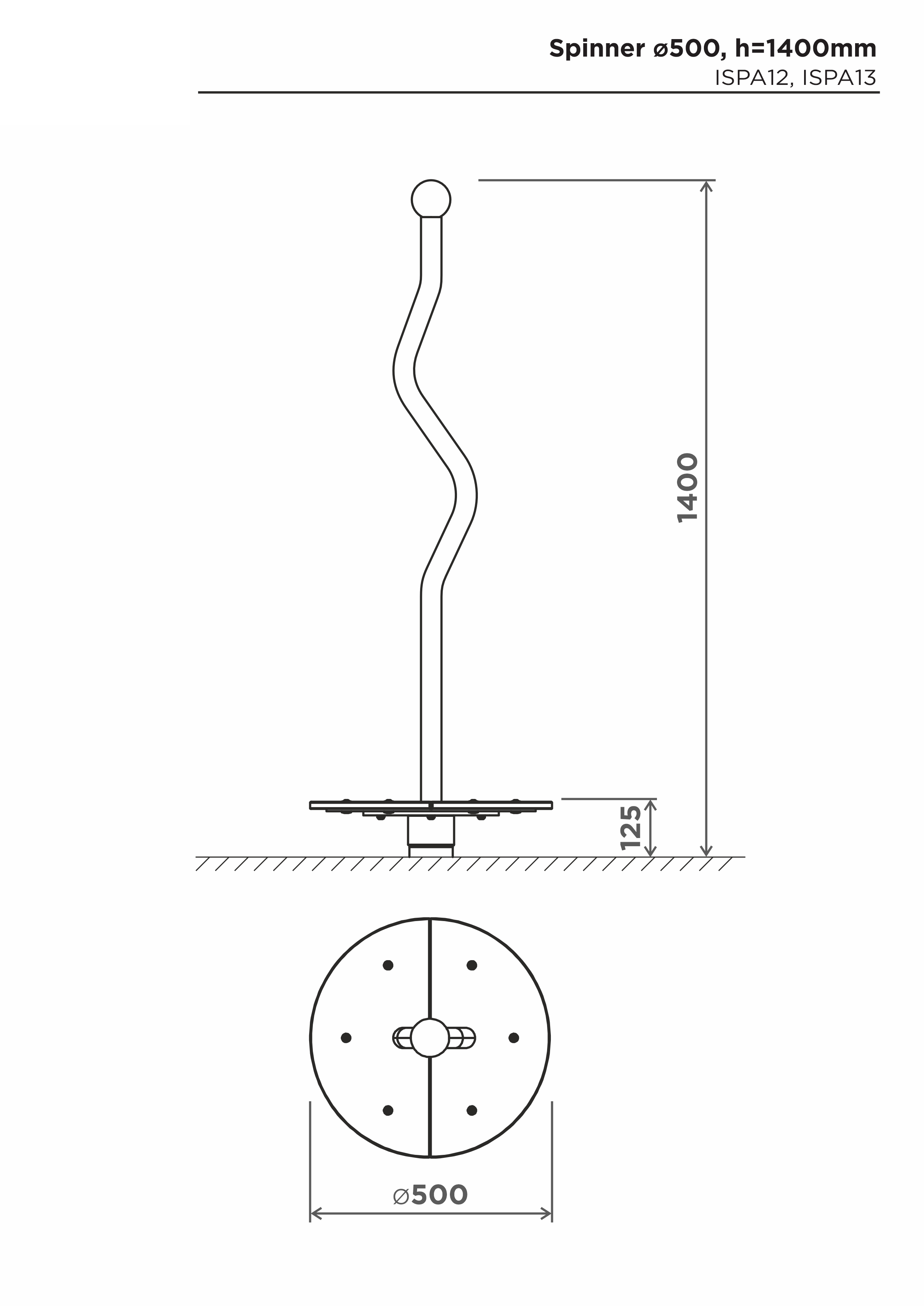 Vågkarusell H=1400mm, pulverlackerad – sidovy