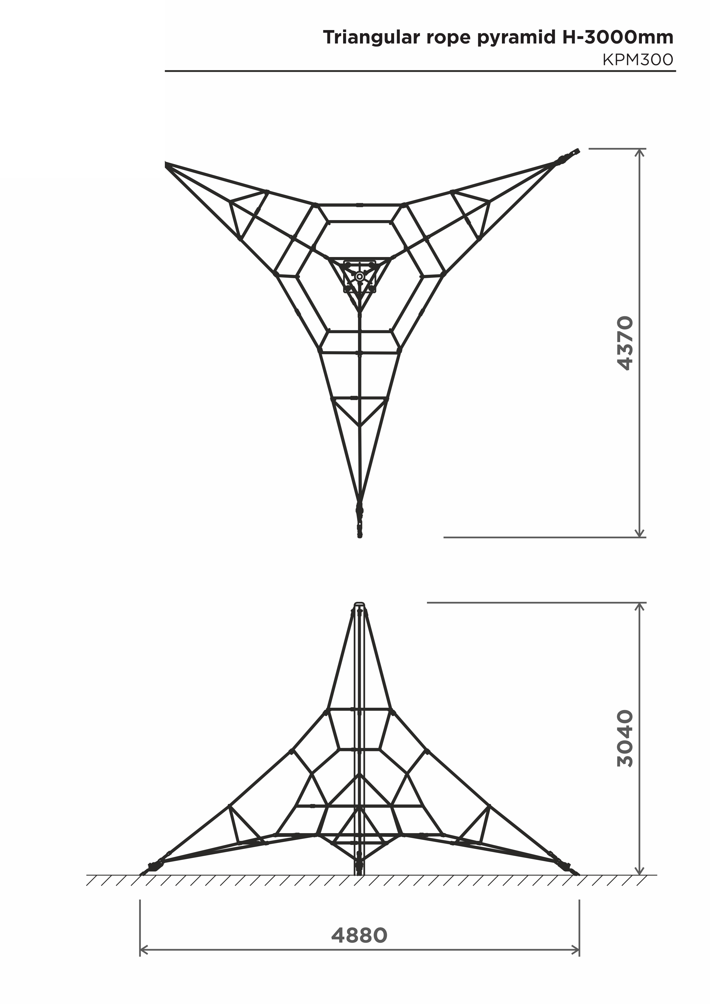 Triangulär klätterpyramid i rep H-3000 mm – sidovy