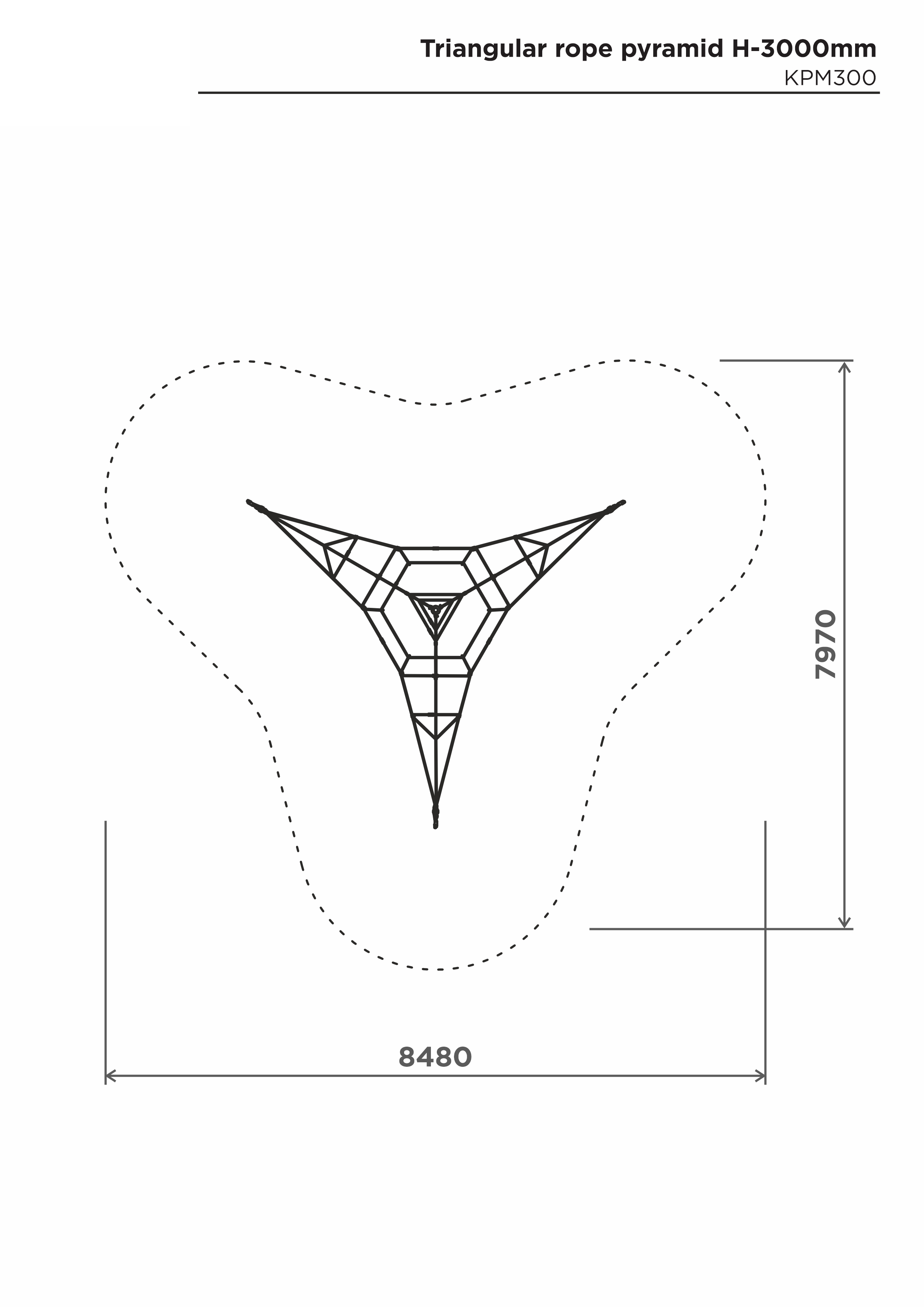 Triangulär klätterpyramid i rep H-3000 mm – säkerhetsyta