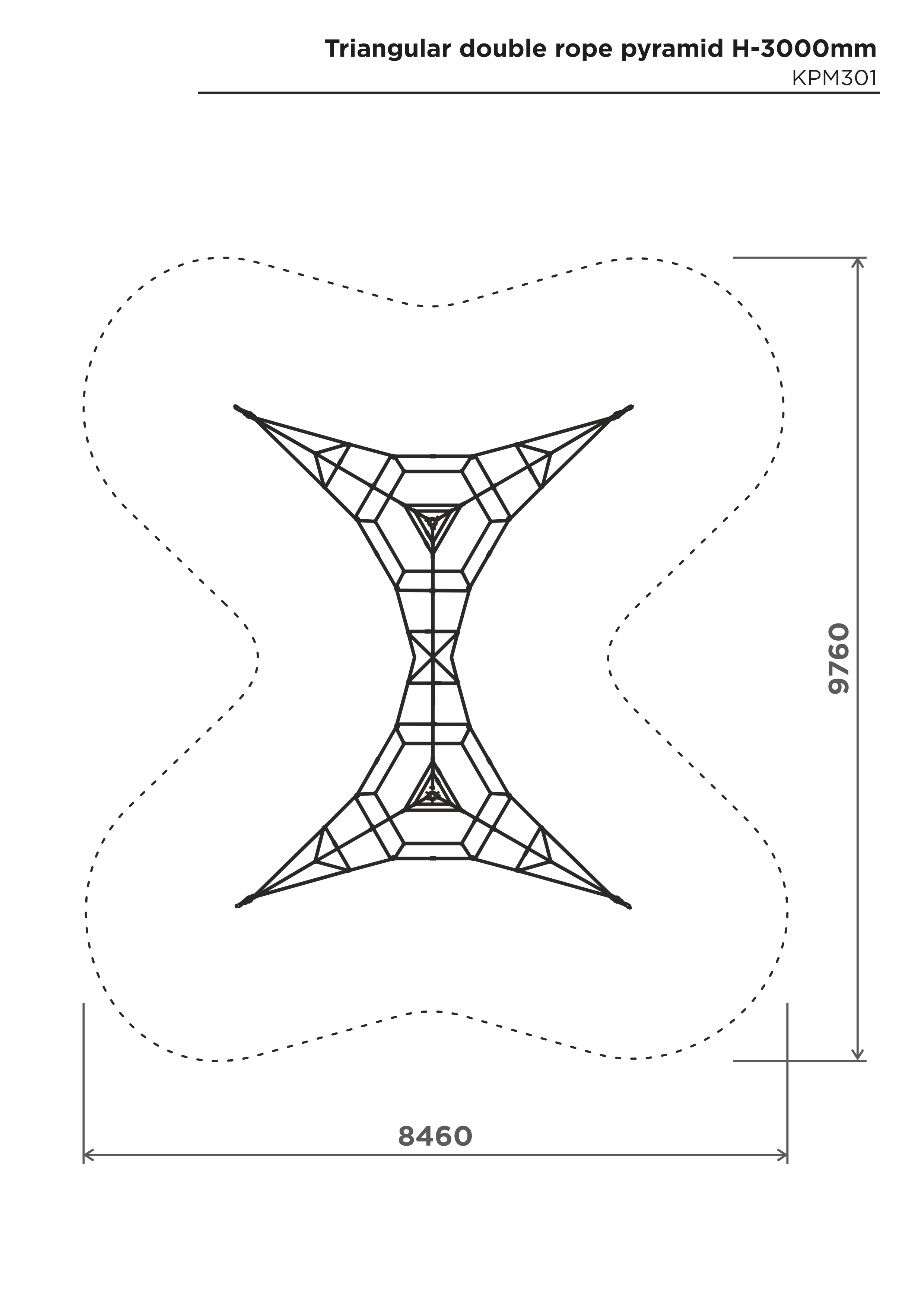 Triangulär dubbel klätterpyramid i rep H-3000mm – säkerhetsyta