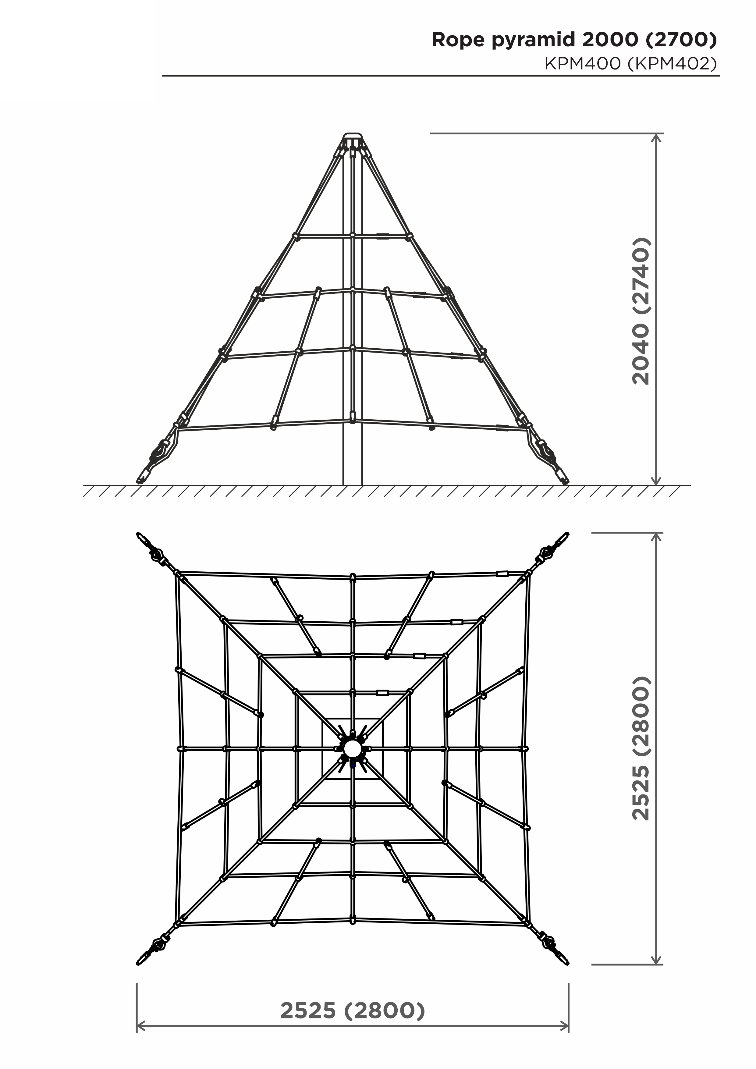 Klätterpyramid i rep H-2700 mm – sidovy