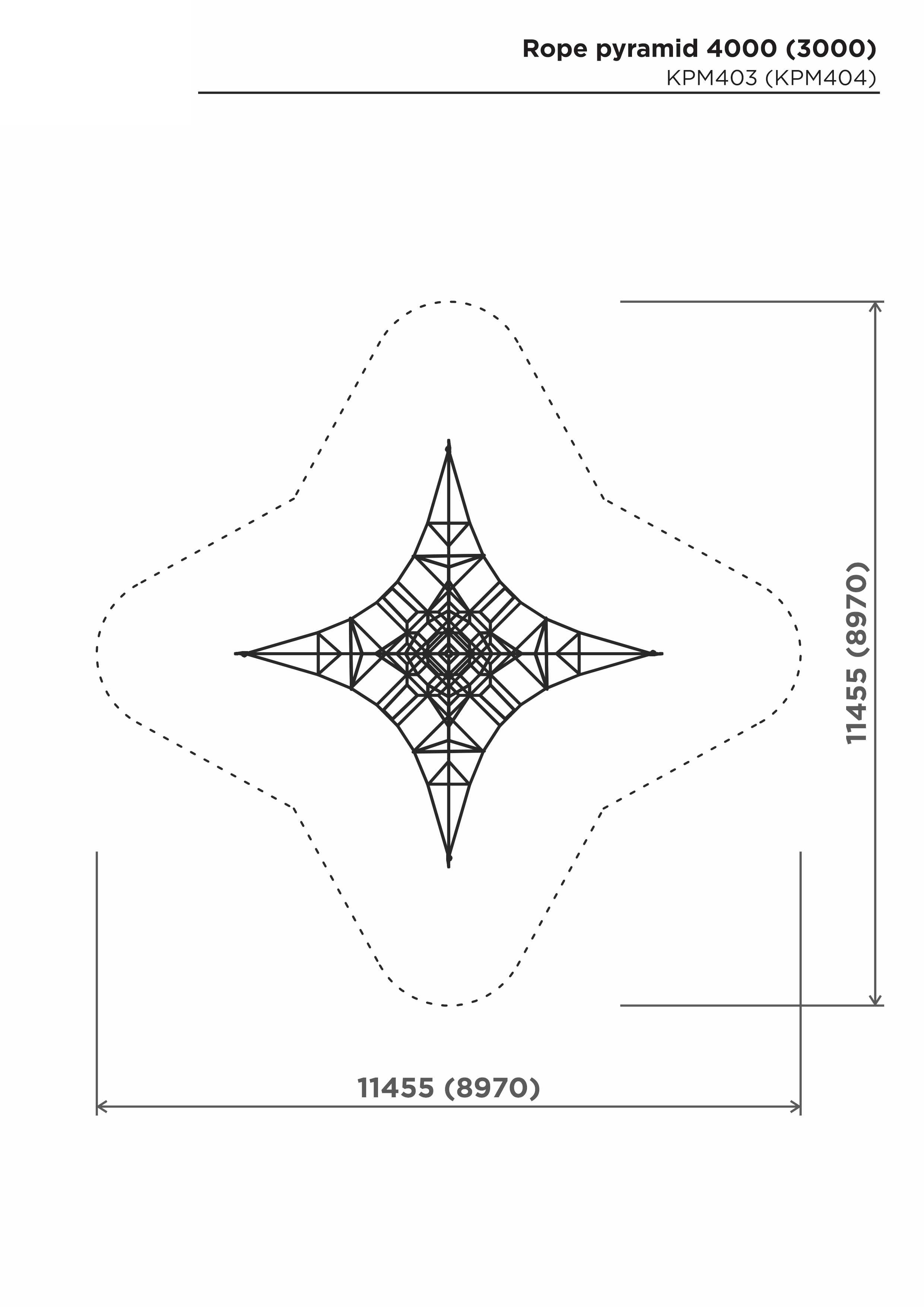Tetraeder-klätterpyramid i rep H-4000mm – säkerhetsyta