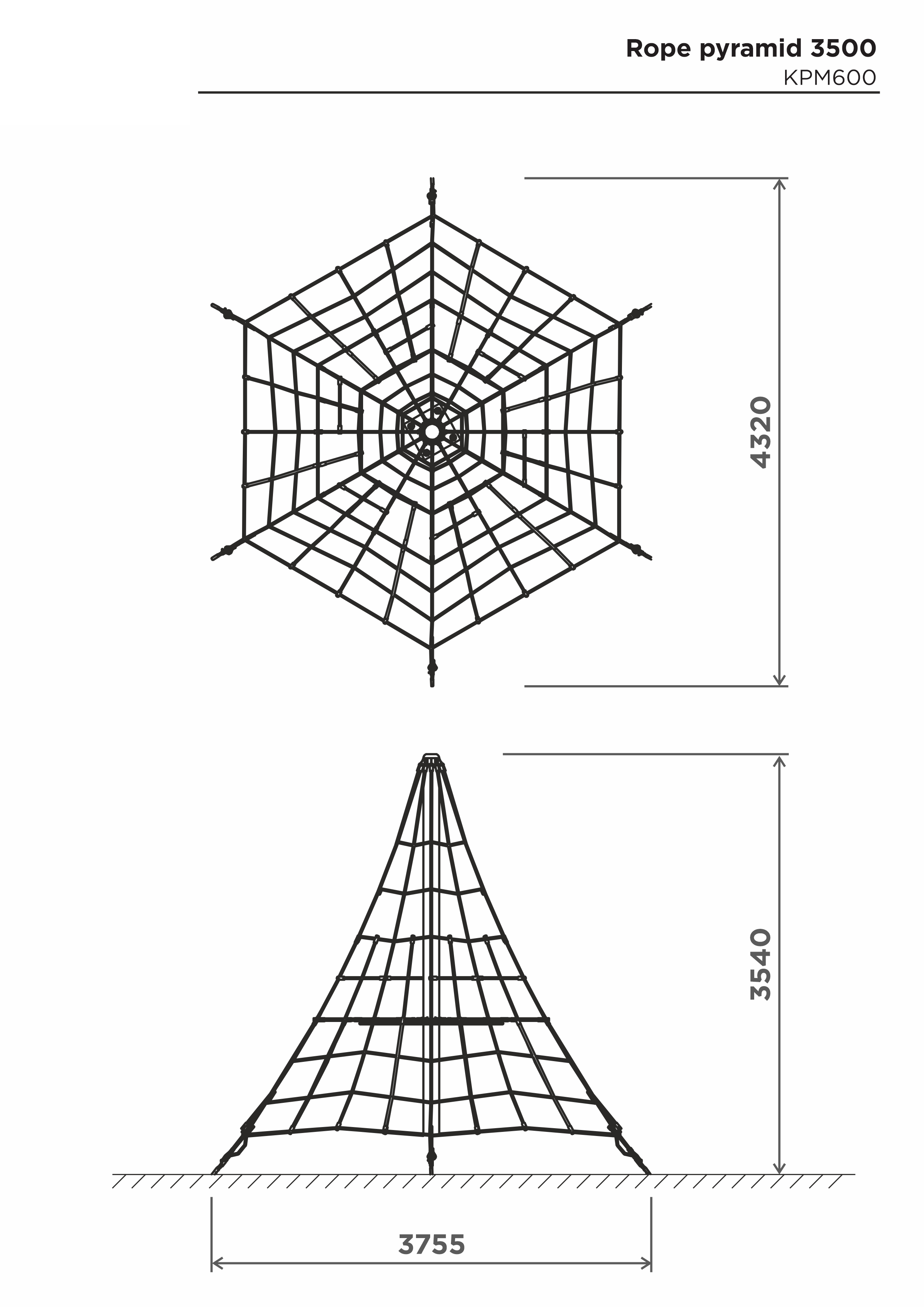 Klätterpyramid i rep H-3500 mm – sidovy