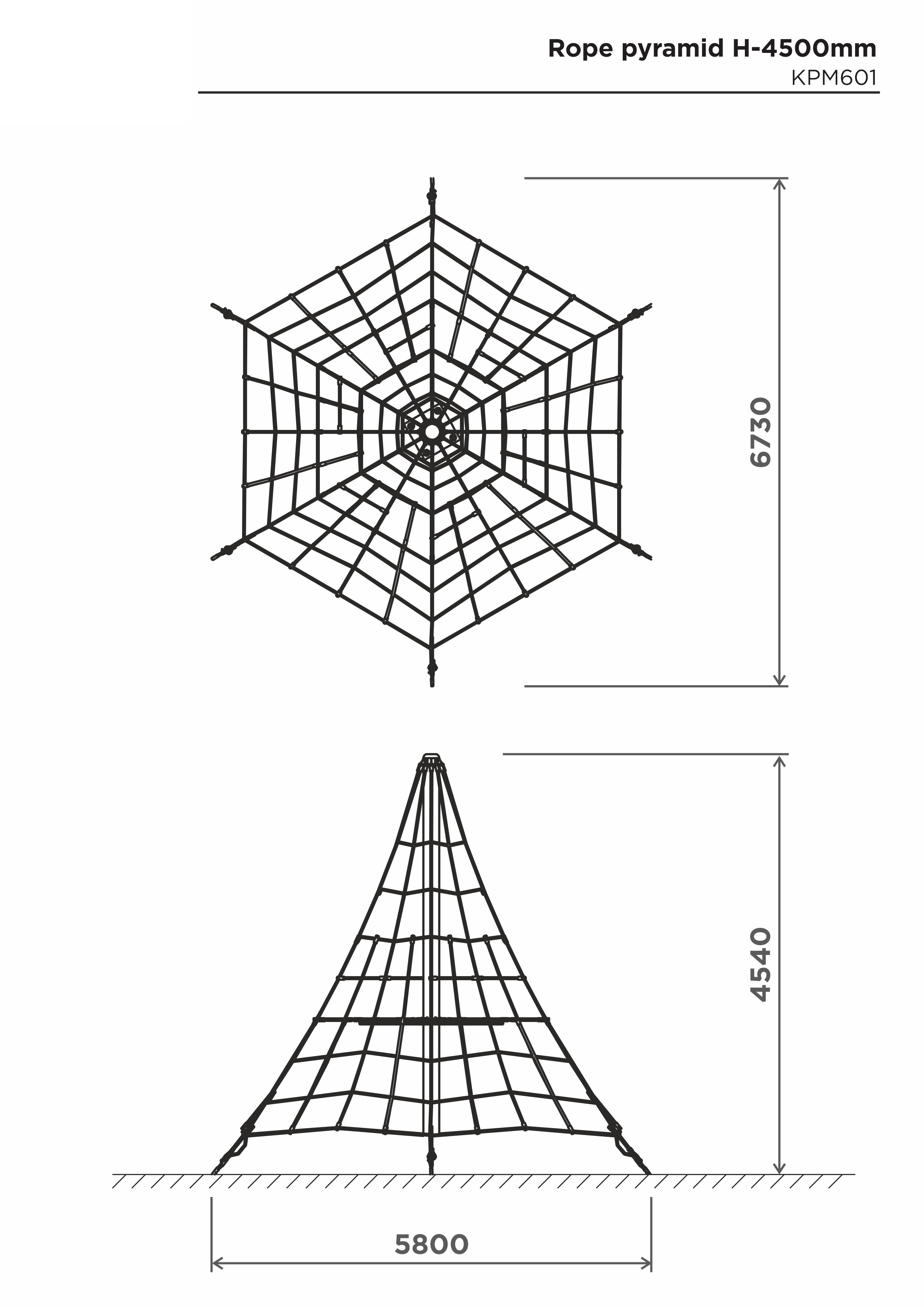 Klätterpyramid i rep H-4500 mm – sidovy