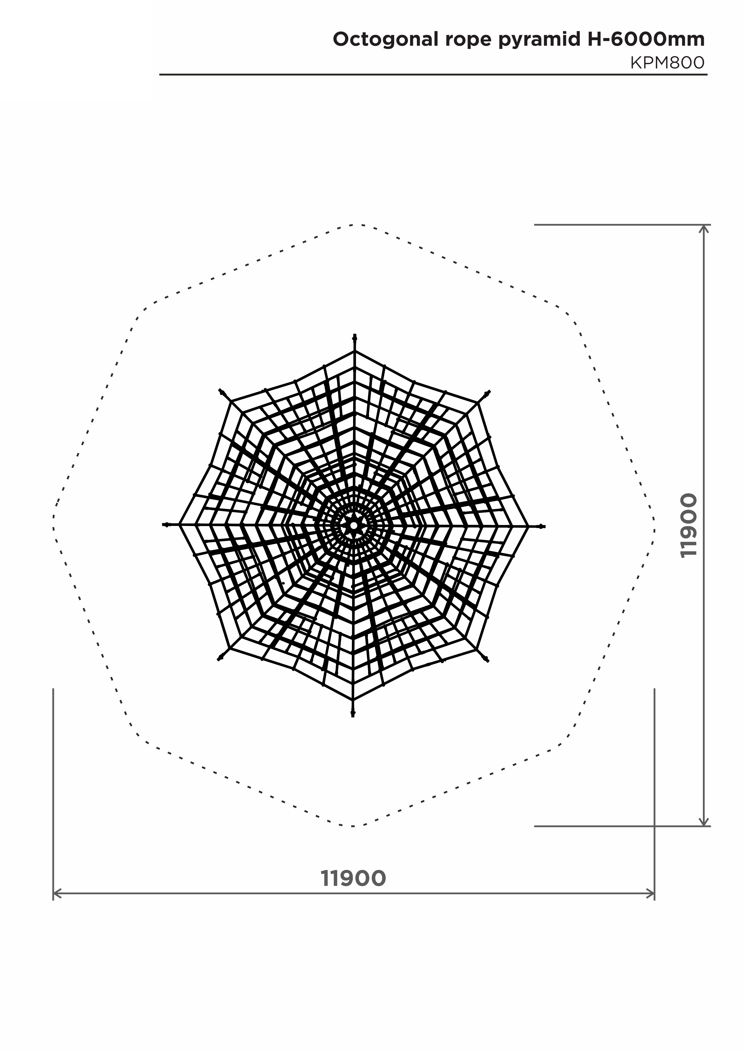 Åttakantig klätterpyramid i rep H-6000 mm – säkerhetsyta