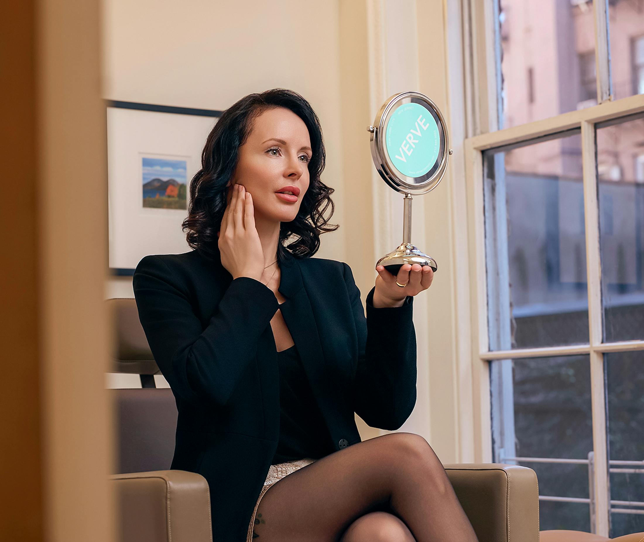 Woman looking in a mirror
