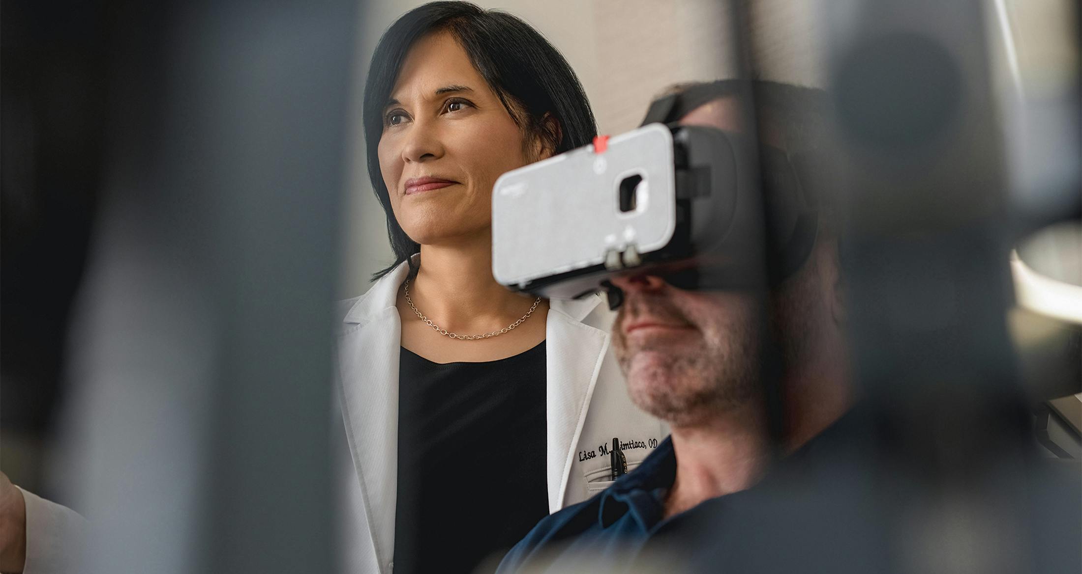 a patient getting an eye test done
