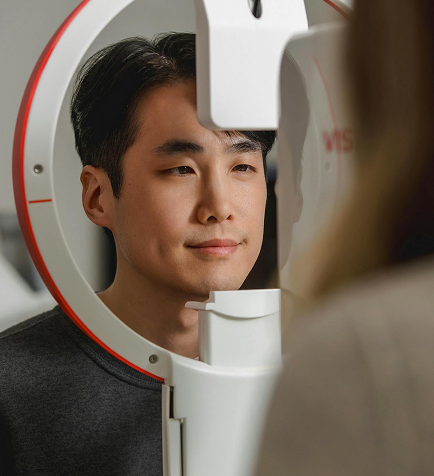 man gettting an eye exam done