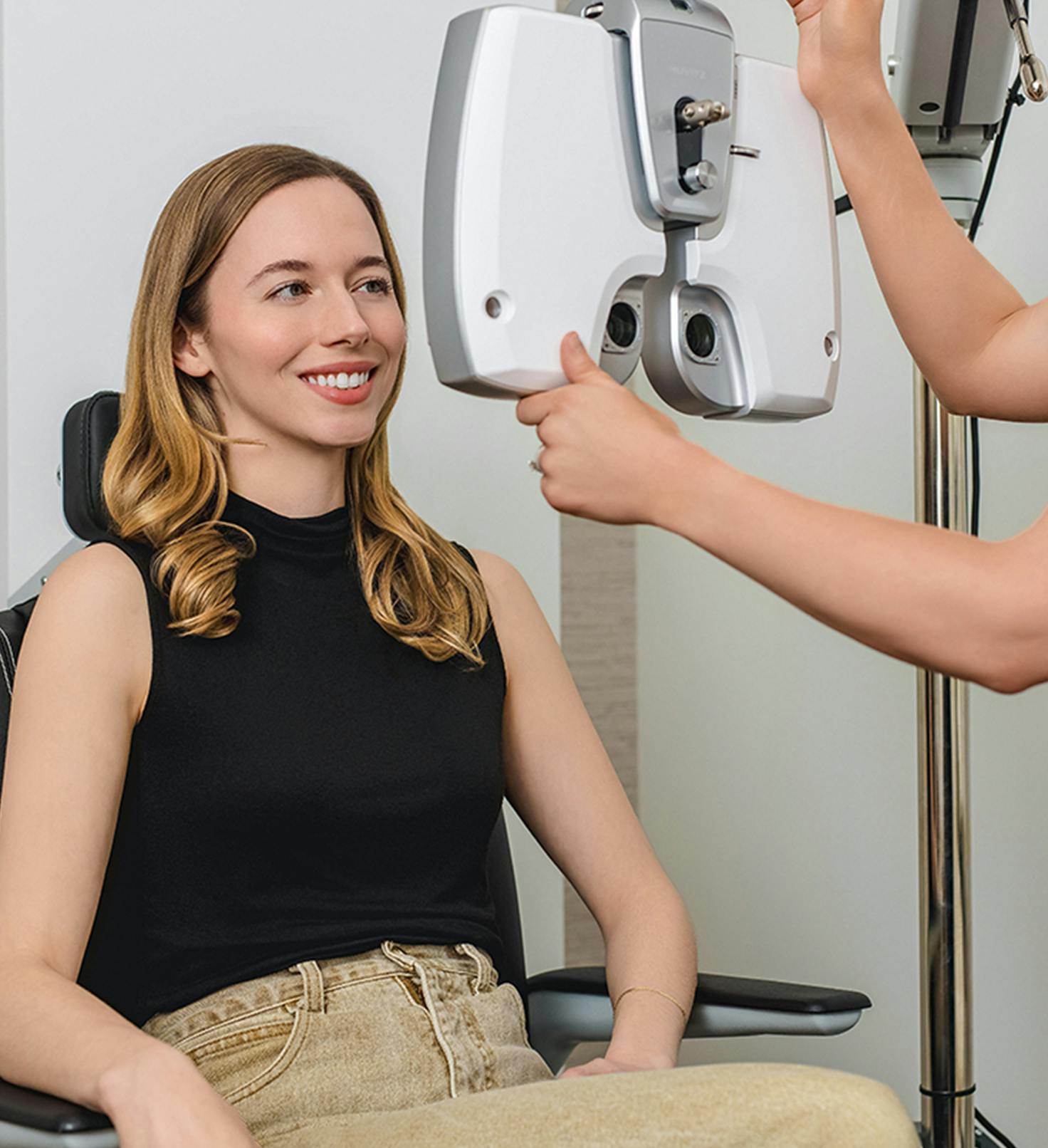 Woman getting an eye exam done