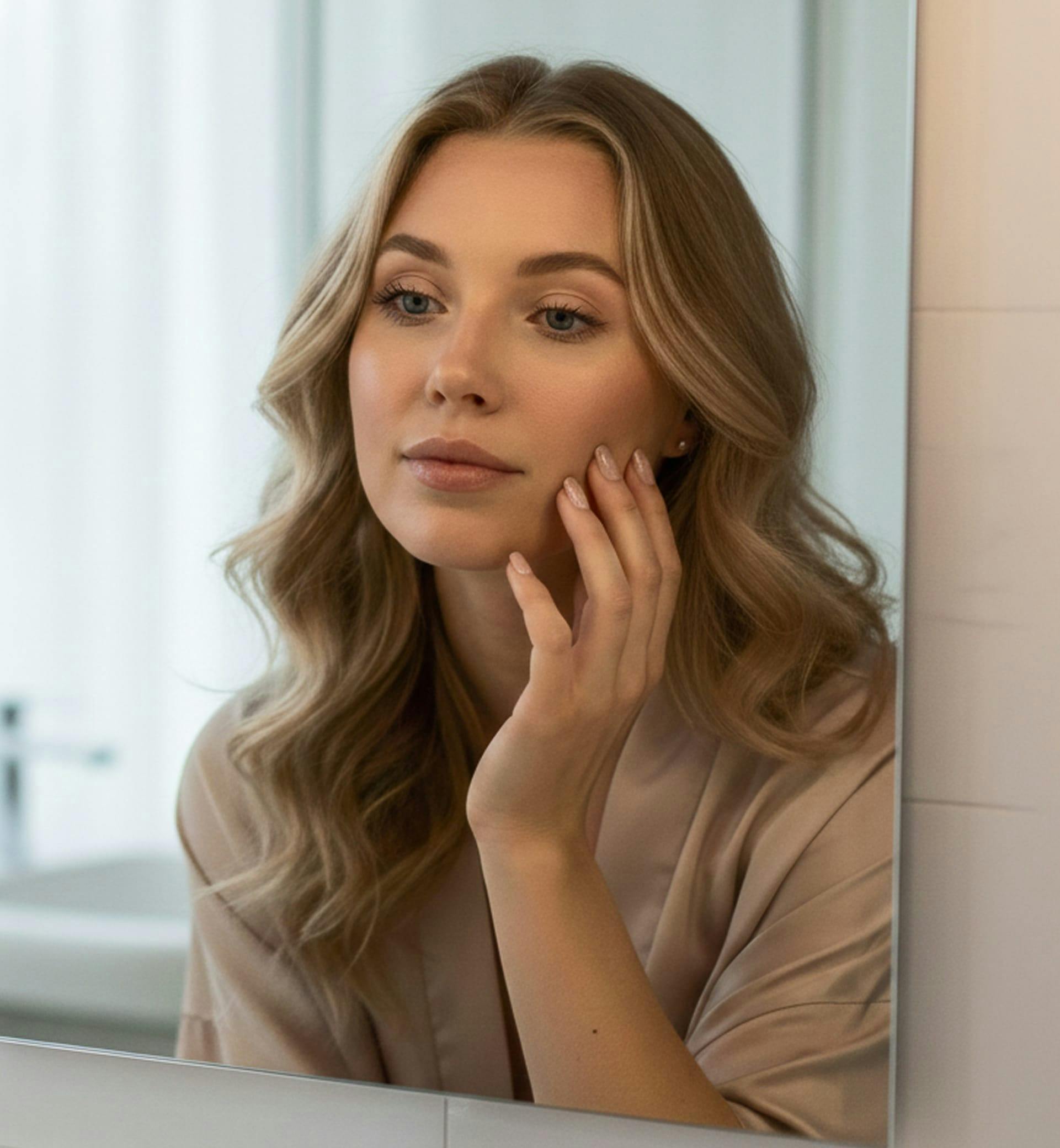 Women looking in mirror