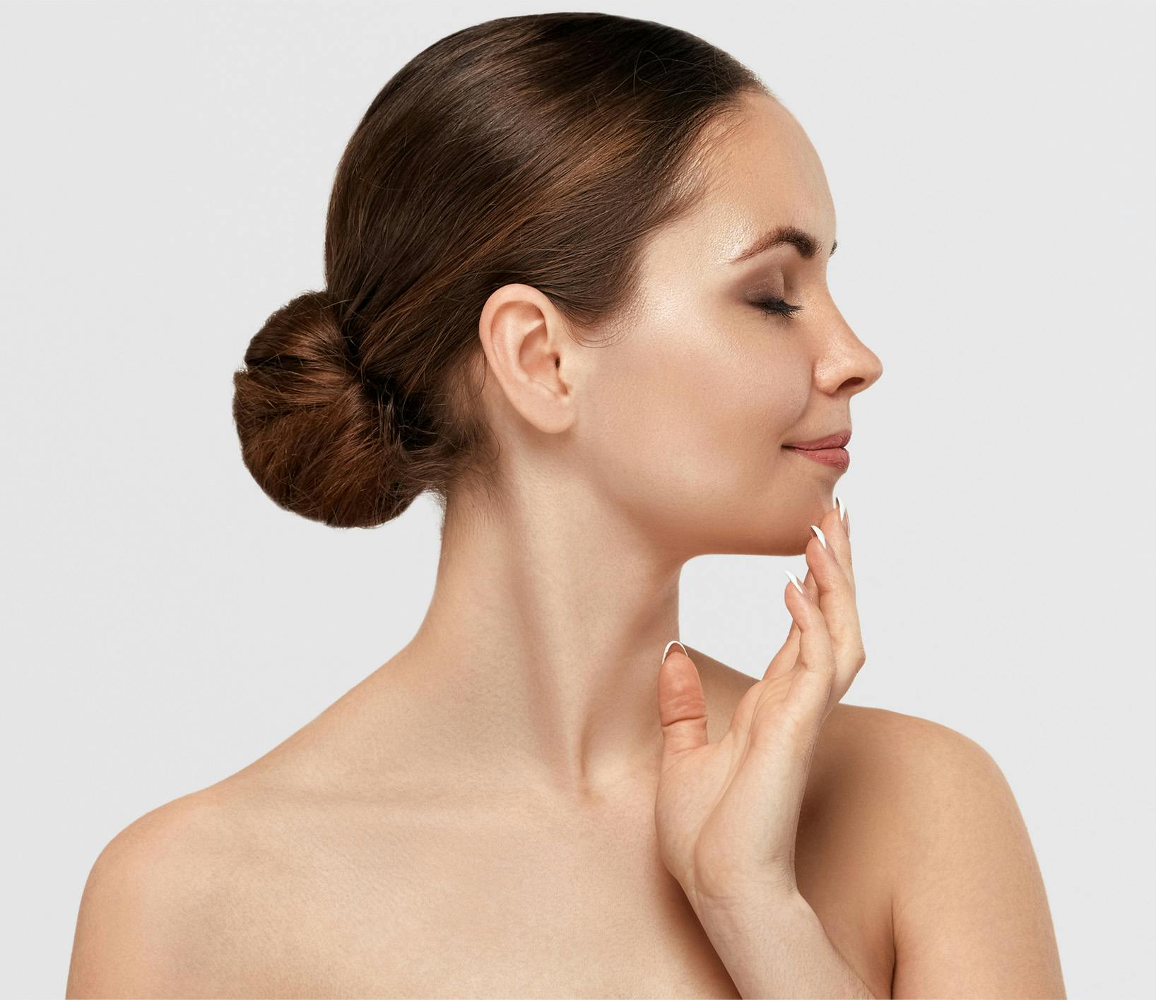 Woman with her head turned to the side