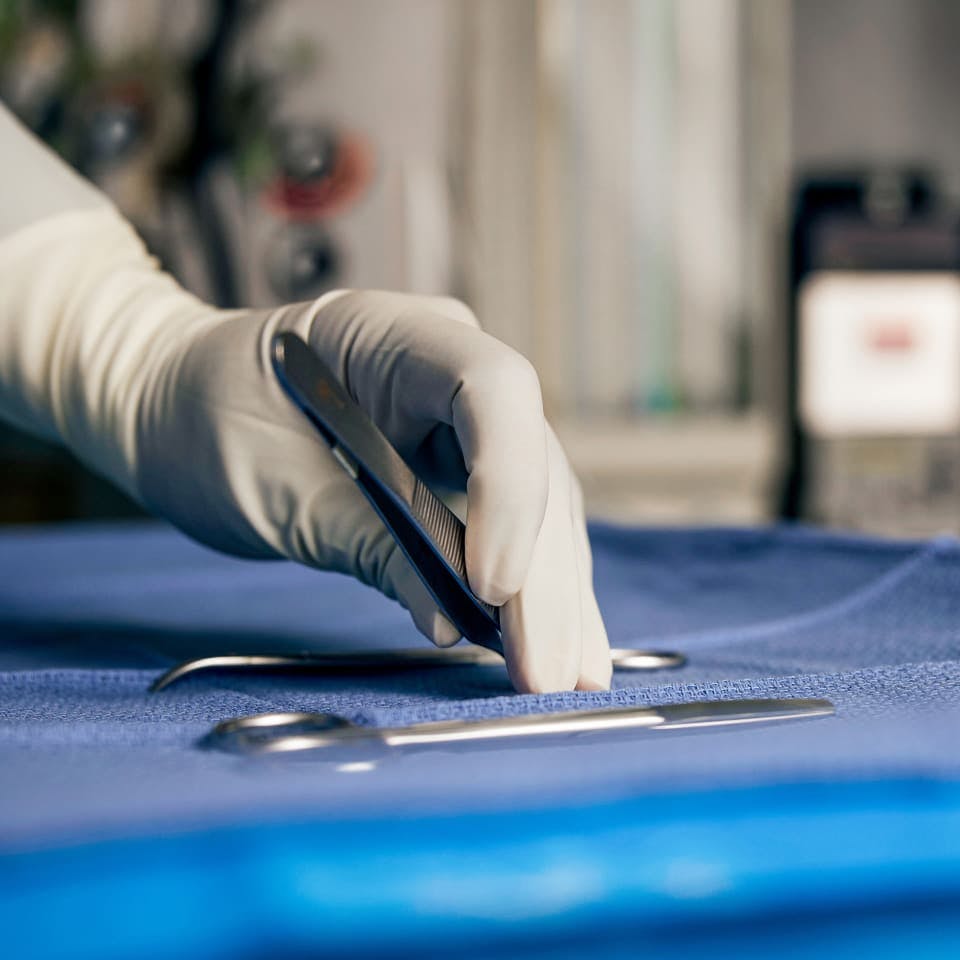 Surgical instruments on a table