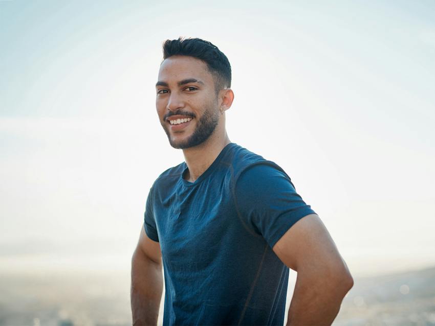 man smiling outside