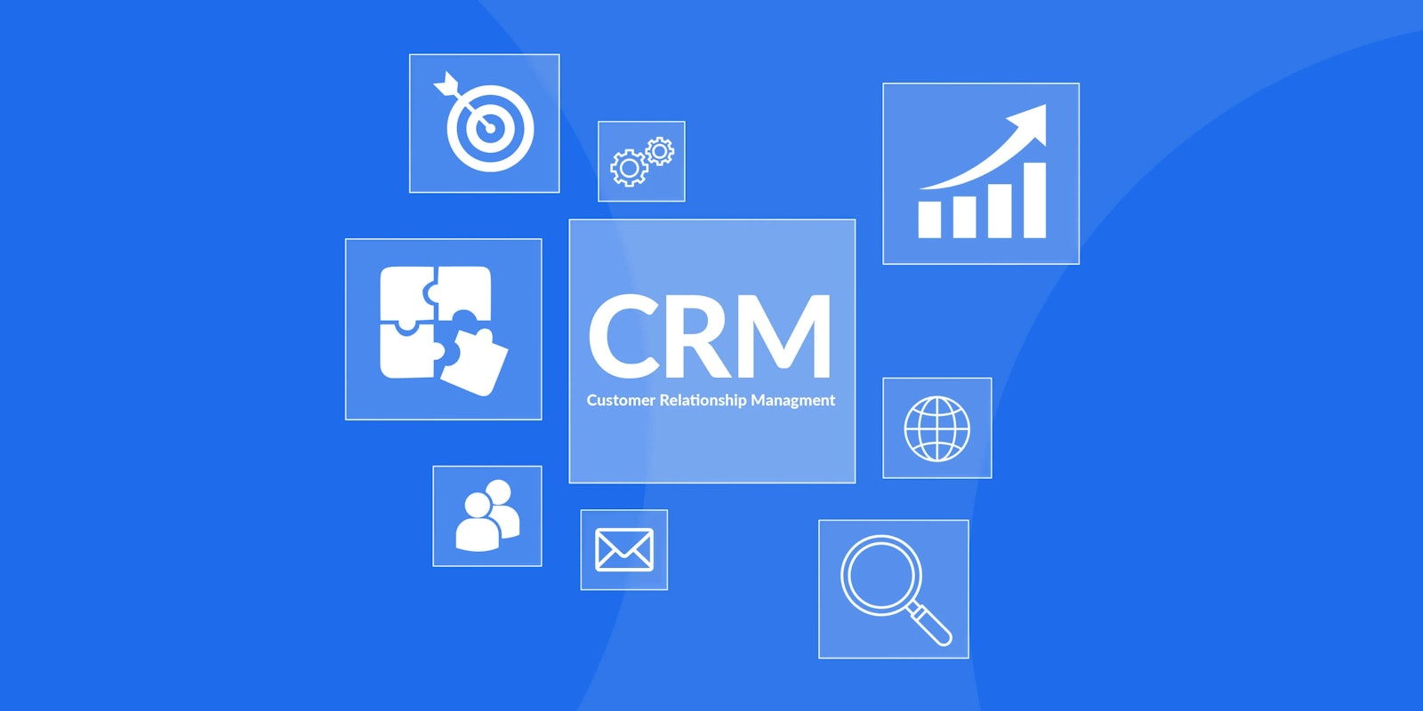 Graphic showing a CRM surrounded by business application icons, representing connected systems and strategies for avoiding integration issues.