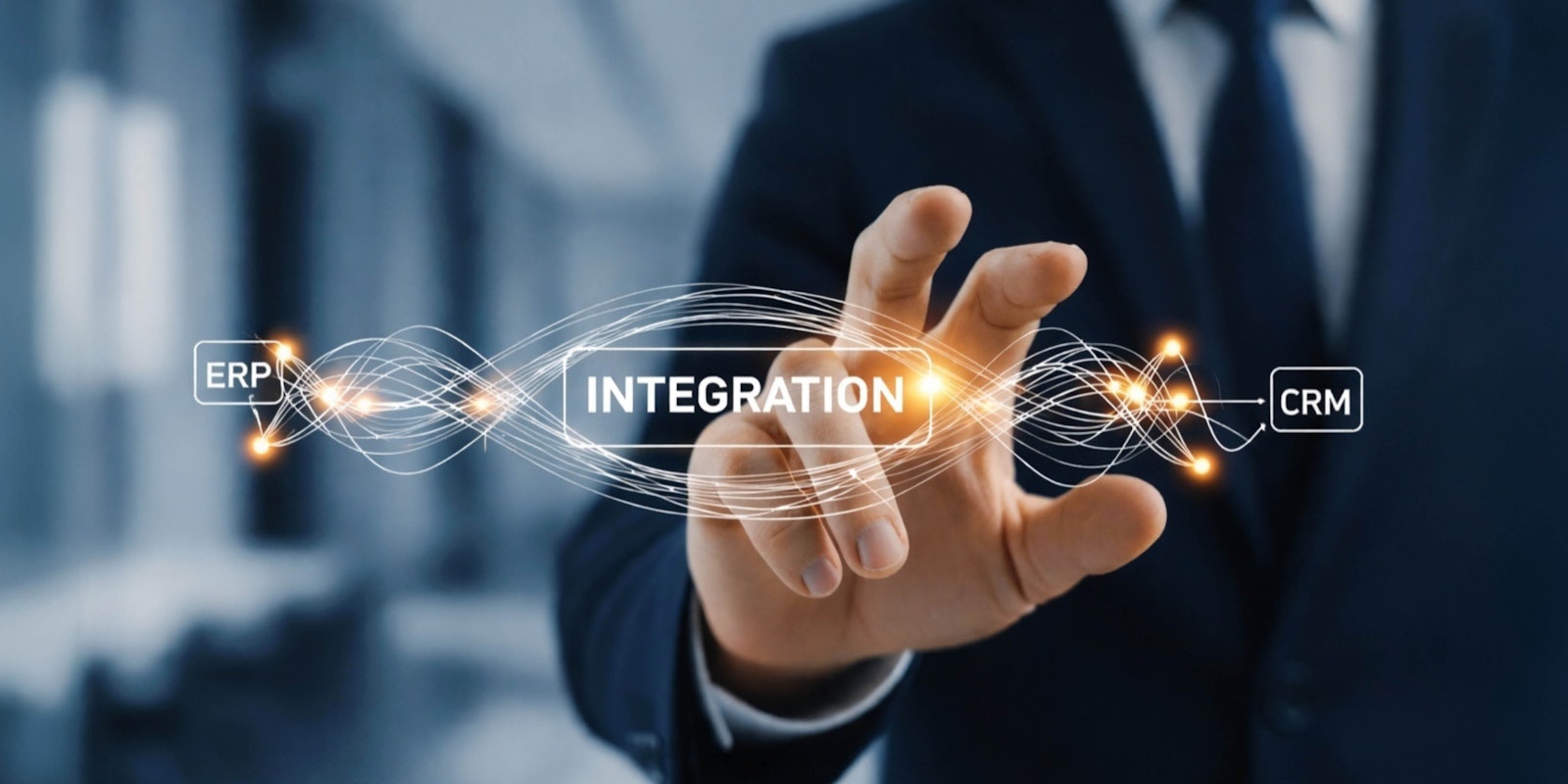 A visual representation of iPaaS technology connecting ERP and CRM platforms to automate workflows and create seamless data movement across business systems.