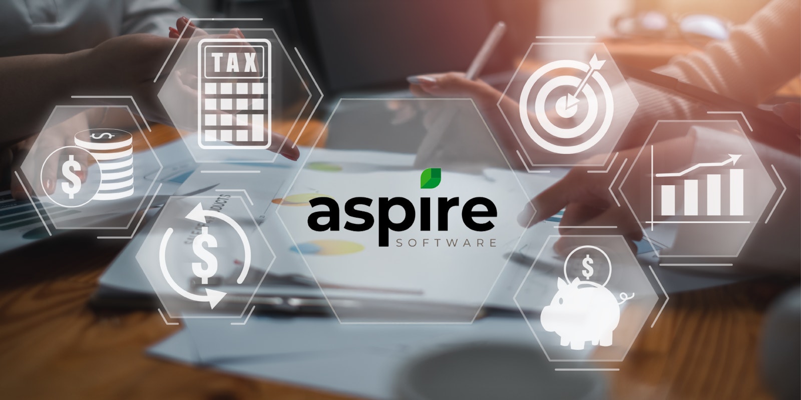 Aspire payroll integration graphic featuring the Aspire logo surrounded by financial icons, representing automated HR and payroll system connectivity with MindCloud.
