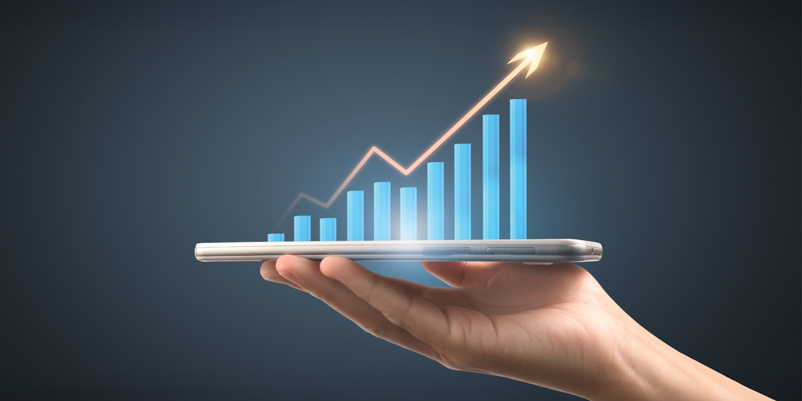 Shopify and Sage Intacct integration illustration showing an iPad with an upward growth chart representing automated ERP integration, business efficiency, and scalable ecommerce operations.