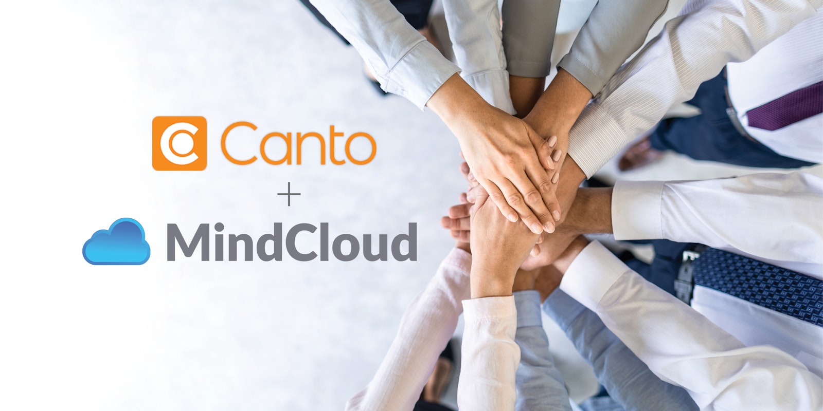 Team collaboration image featuring the Canto and MindCloud partnership representing digital asset management integration, automated workflows, and connected business technology systems.