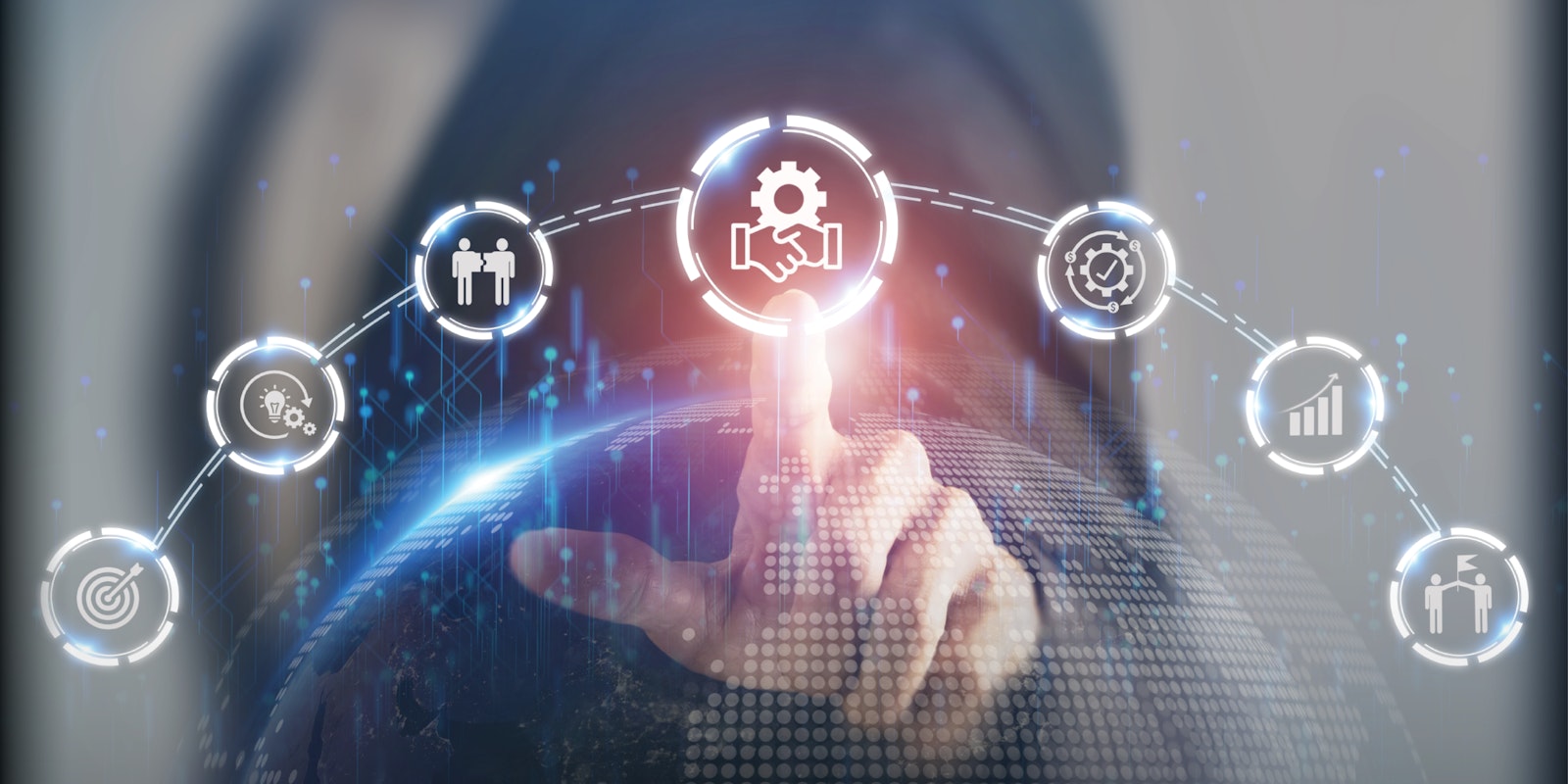 Illustration of a handshake and gear icon representing the MindCloud and Orderful partnership delivering modern EDI integration for NetSuite.