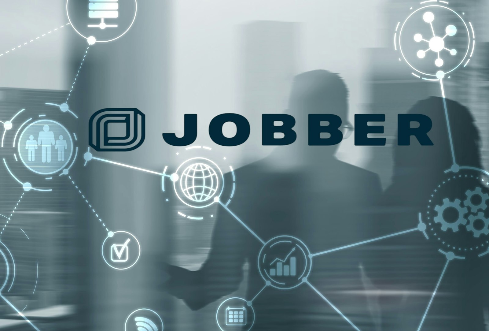 Graphic featuring the Jobber logo with connected business application icons, representing integrations that streamline workflows and improve operational efficiency.