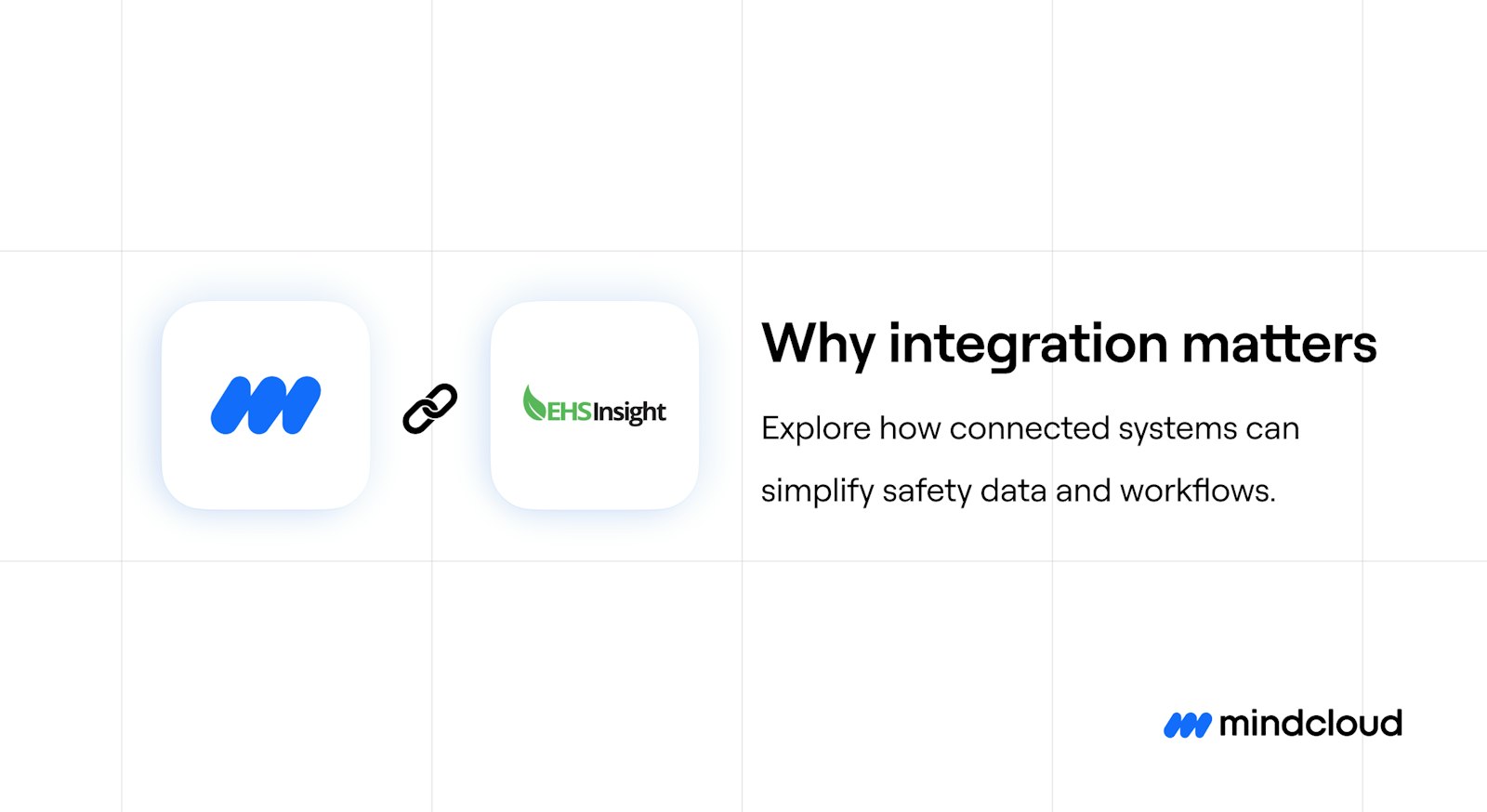 MindCloud and EHS Insight logos connected by a link icon with the message "Why integration matters,' highlighting how connected systems simplify safety data and workflows