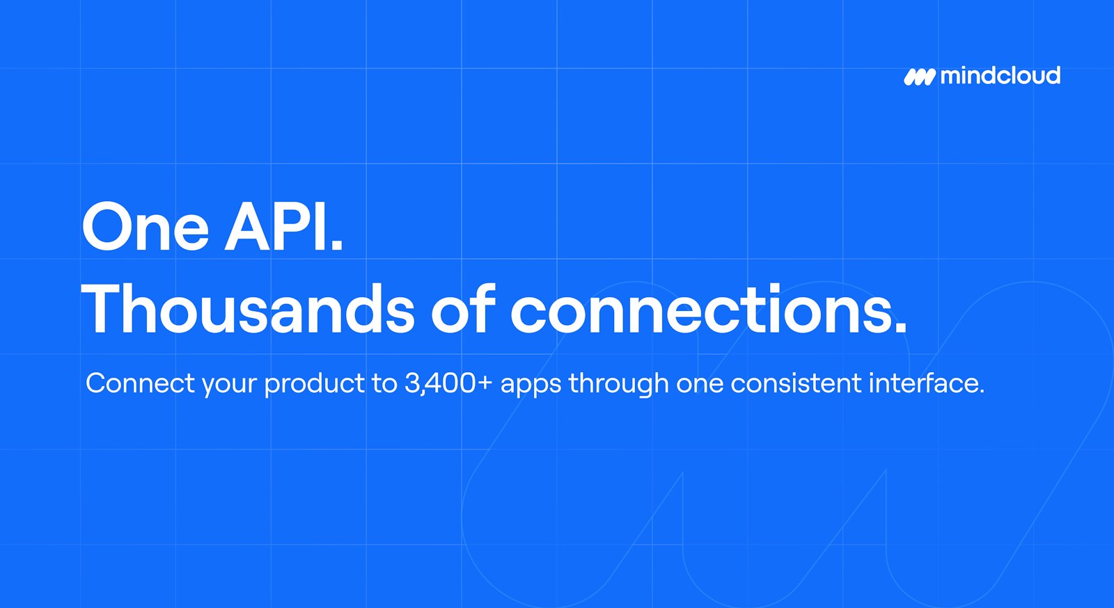 MindCloud branded background with header "One API. Thousands of connections. Connect your product to 3,400+ apps through one consistent interface."