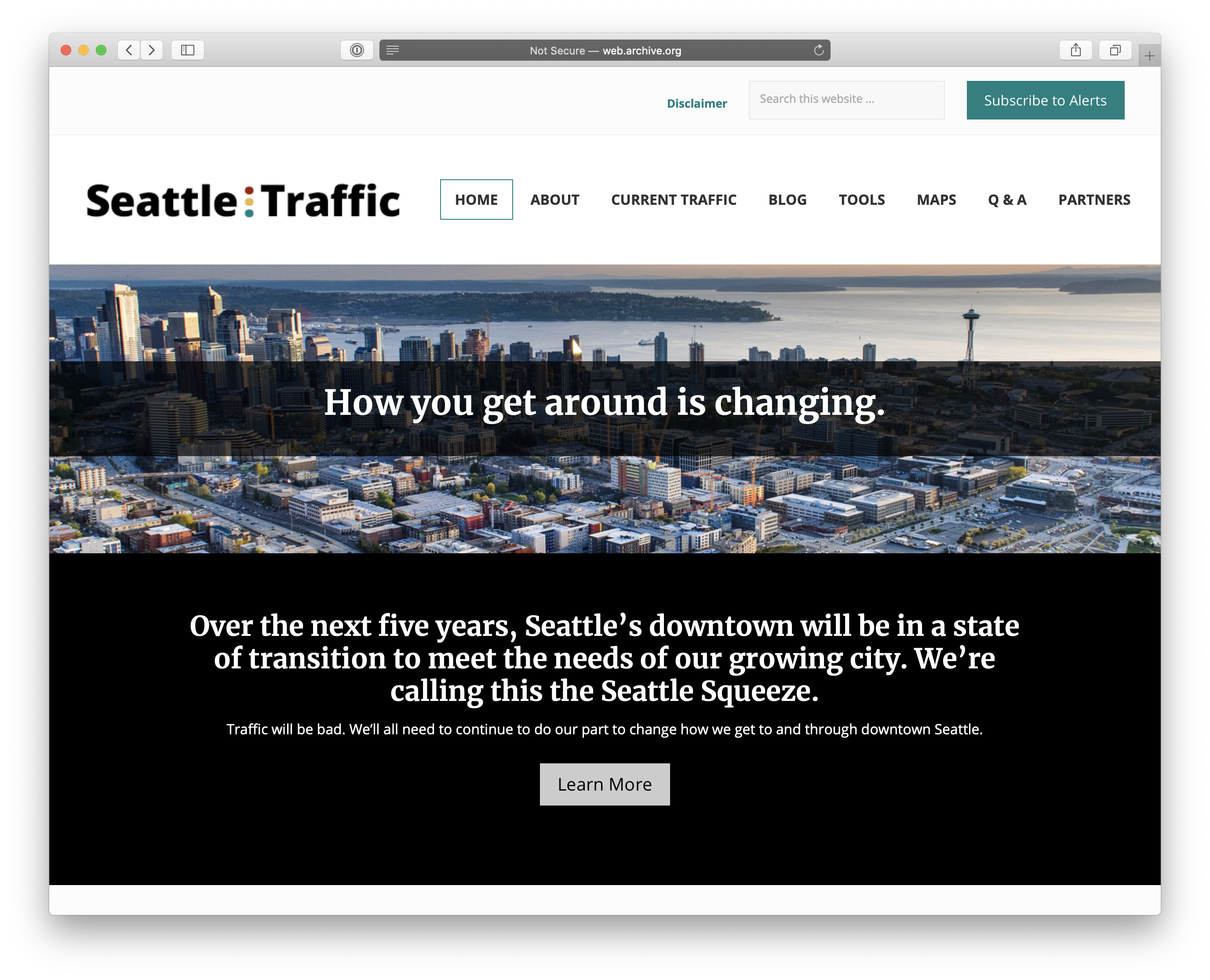 Seattle Traffic website before design changes