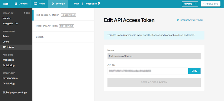 API token location in dashboard