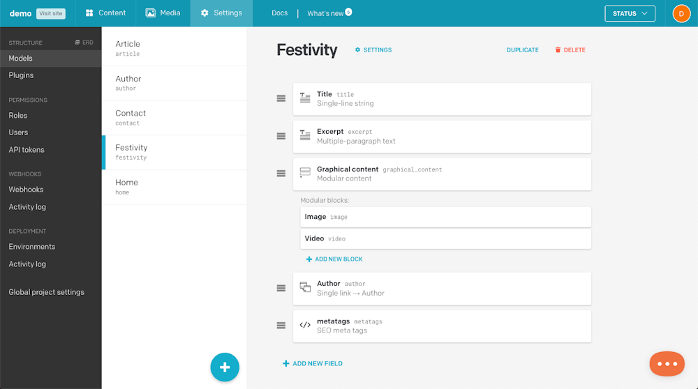 Some of the fields you might need for your related to festivities model