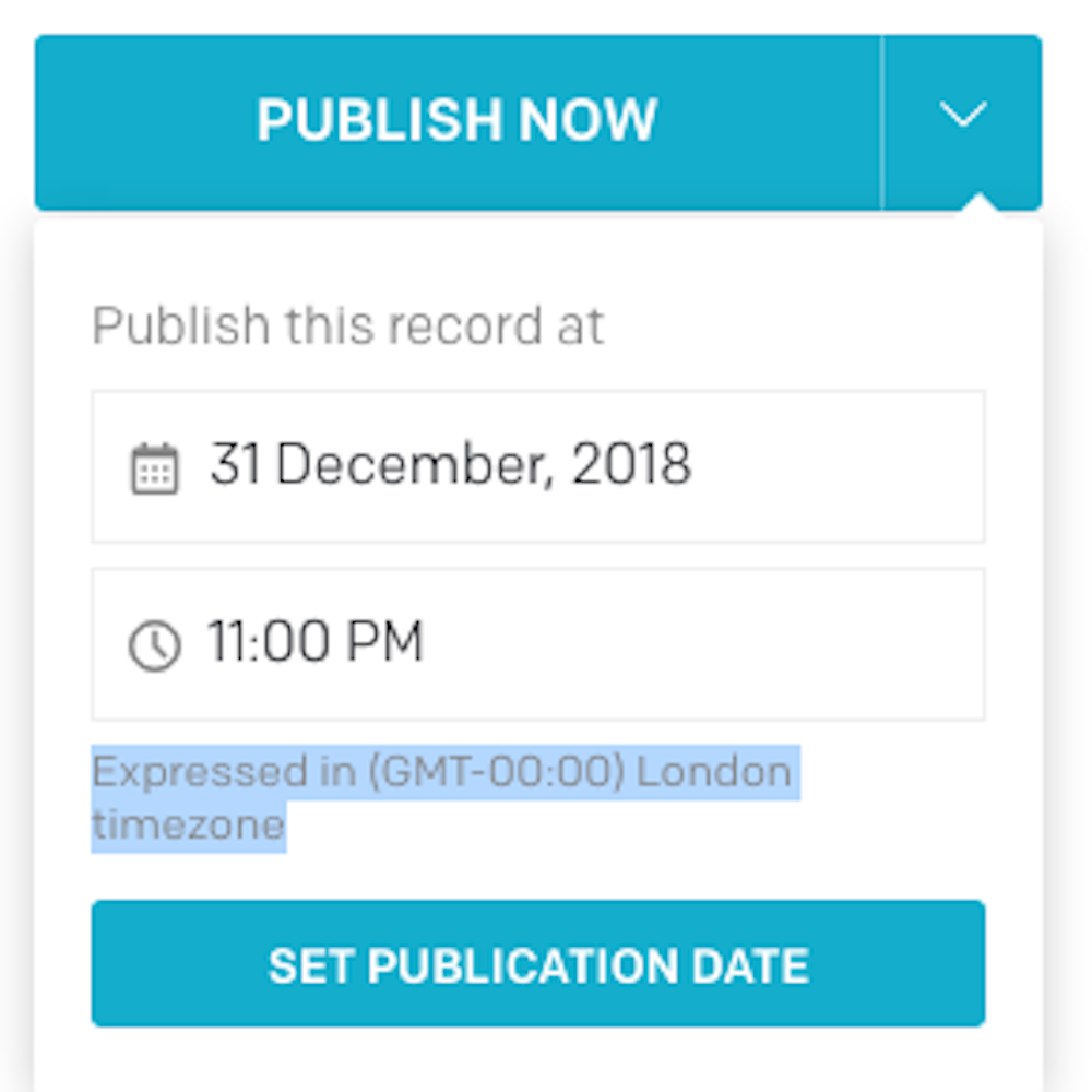 In our case we’re at GMT +1, we’ve set the publishing an hour earlier. If we were in London the notification about the Timezone would not show up