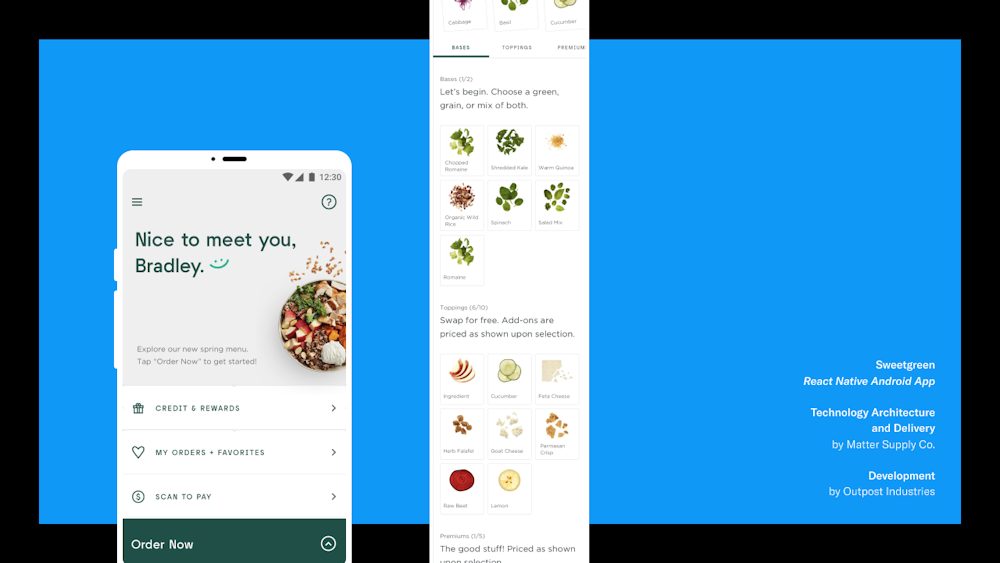 Android app for Sweetgreen made by Matter Supply Co