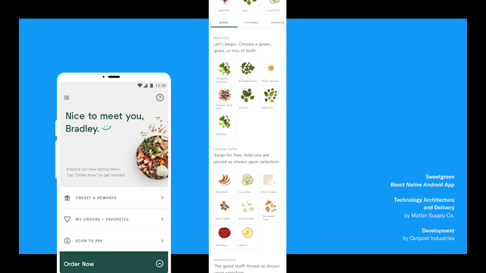 Android app for Sweetgreen made by Matter Supply Co