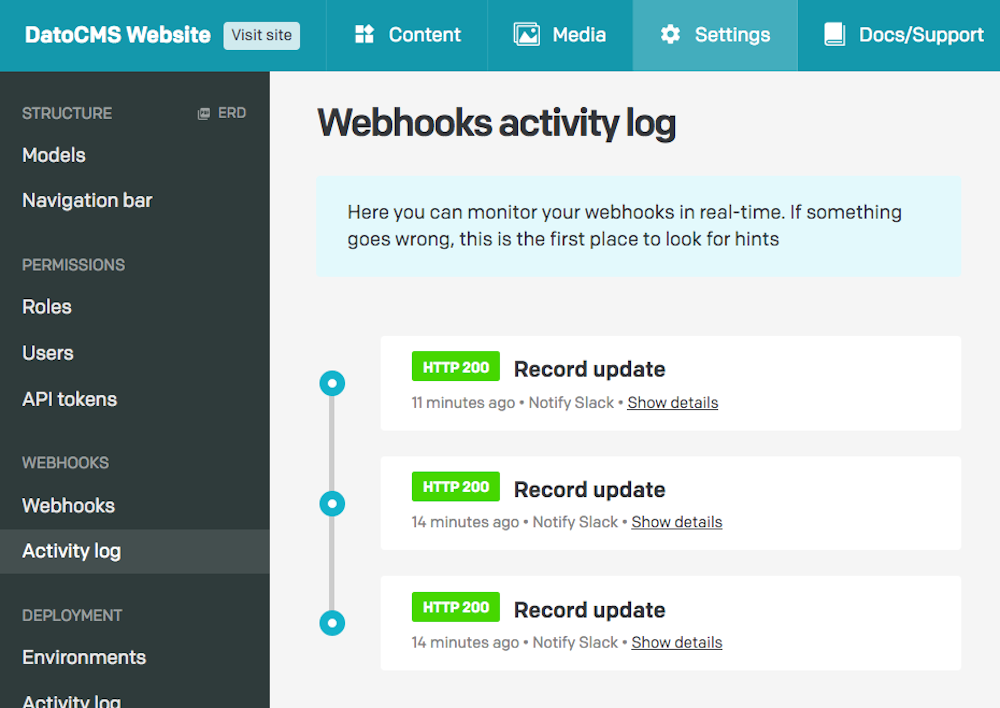 General concepts - Webhooks - DatoCMS Docs