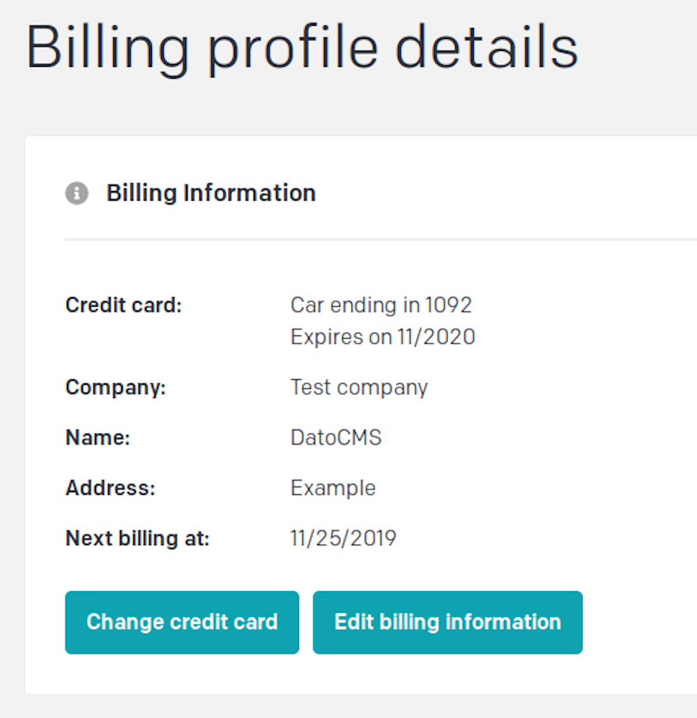 Plans, pricing and billing - Credit card change - DatoCMS Docs