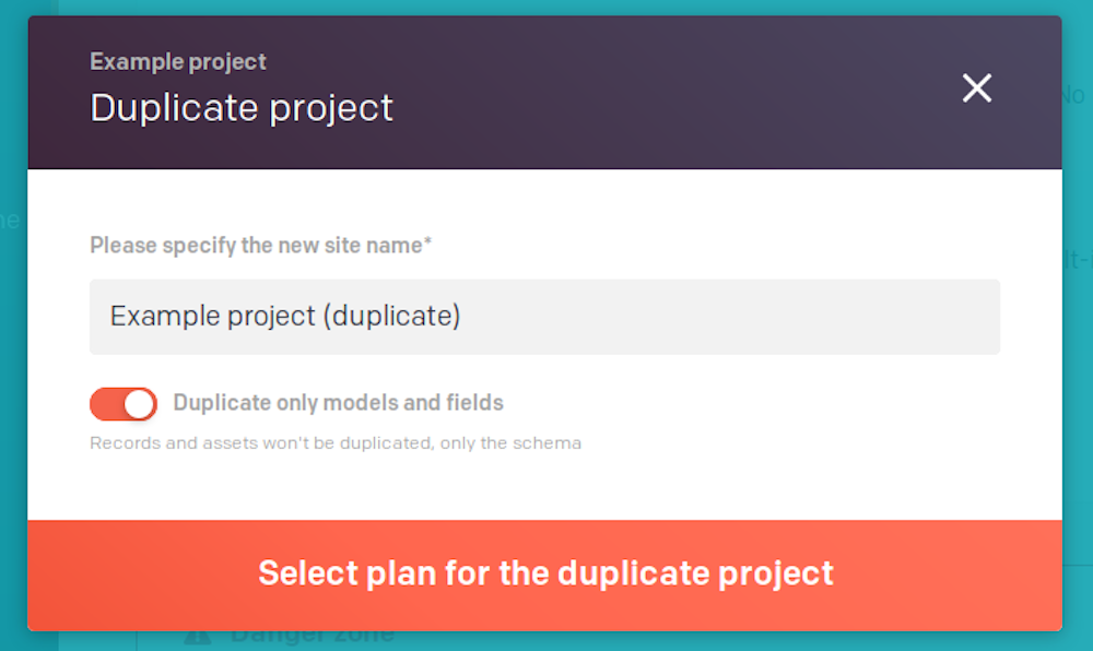 Plans, pricing and billing - Duplicate or delete project - DatoCMS Docs
