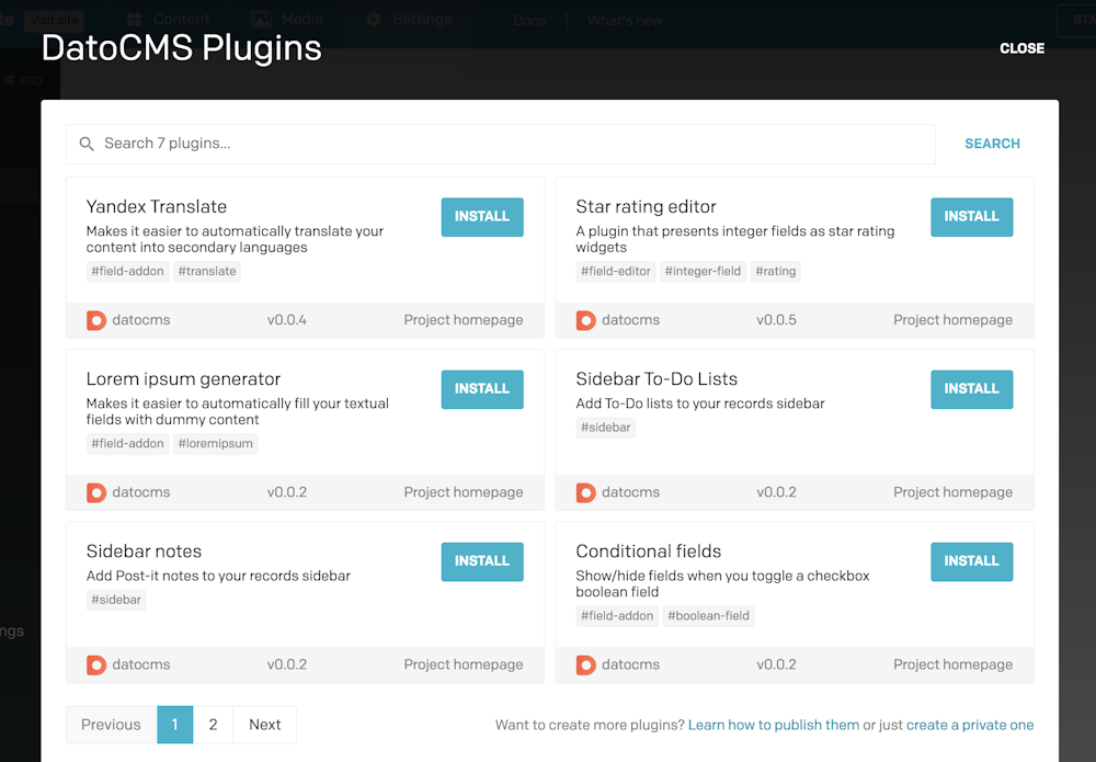 Legacy Plugins - Installing plugins - DatoCMS Docs